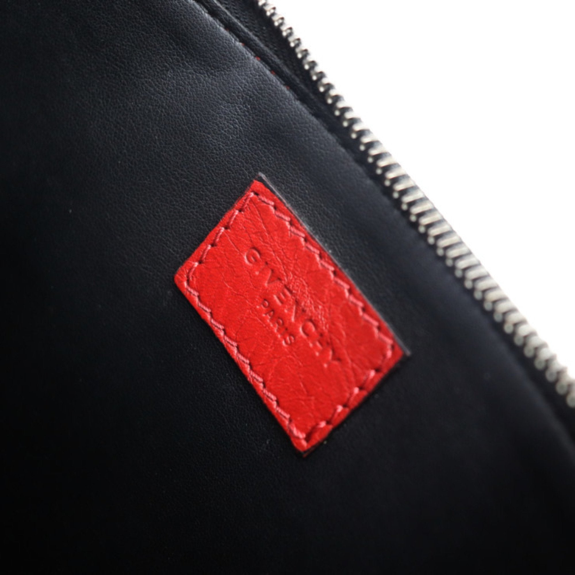 Givenchy Black Red Color White Leather Clutch Bag Handbag Pouch (Pre-Owned)
