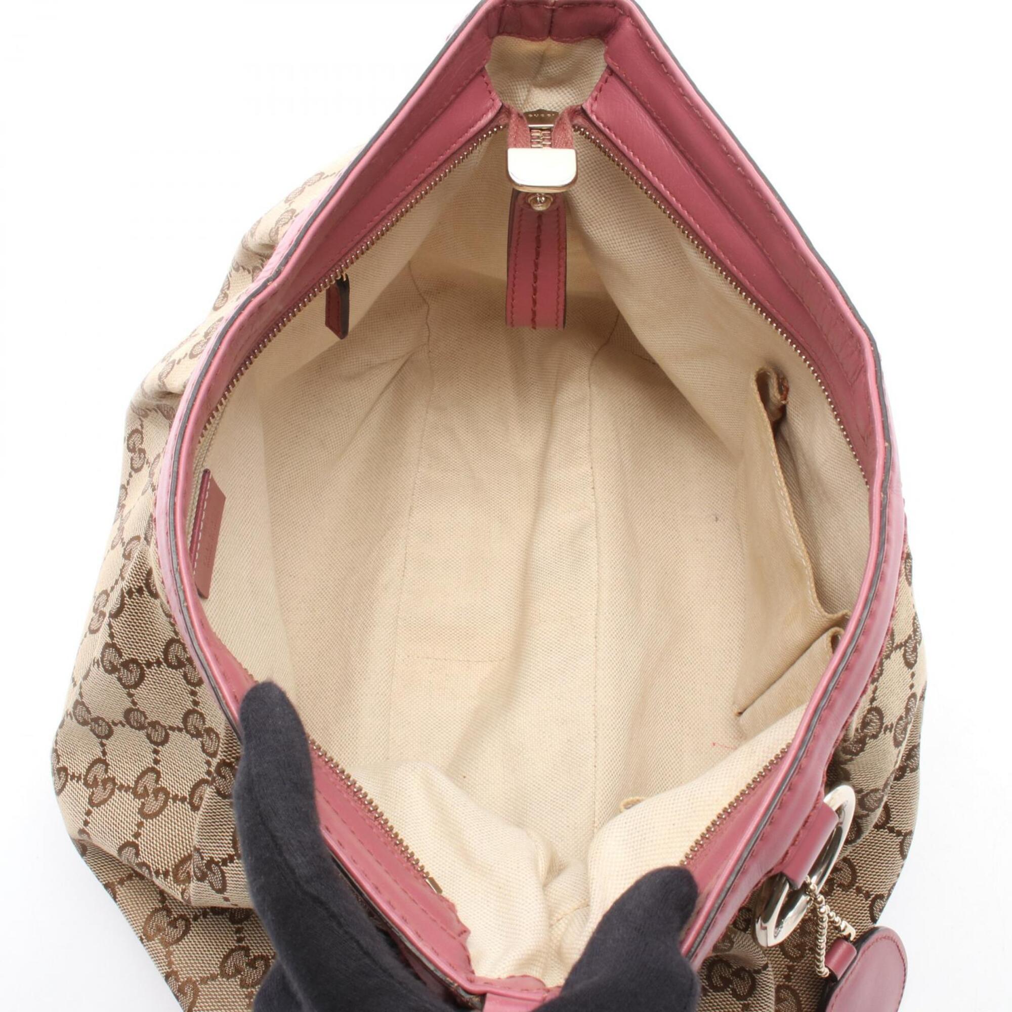 Gucci Beige Pink Canvas Leather Handbag Shoulder Bag (Pre-Owned)