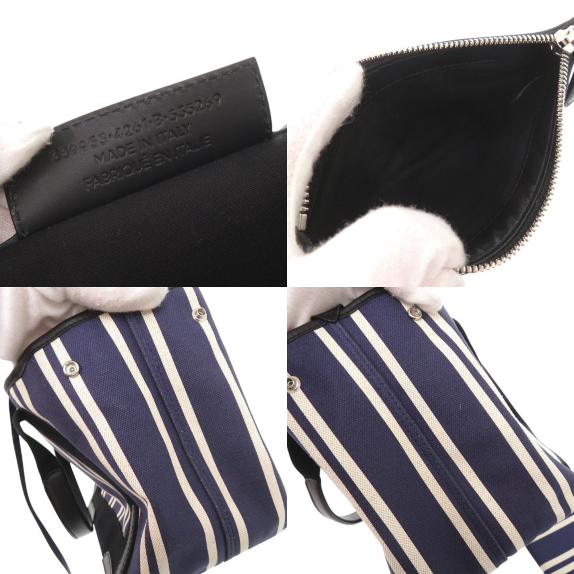 Balenciaga Black Navy White Canvas Leather Handbag Tote Bag (Pre-Owned)