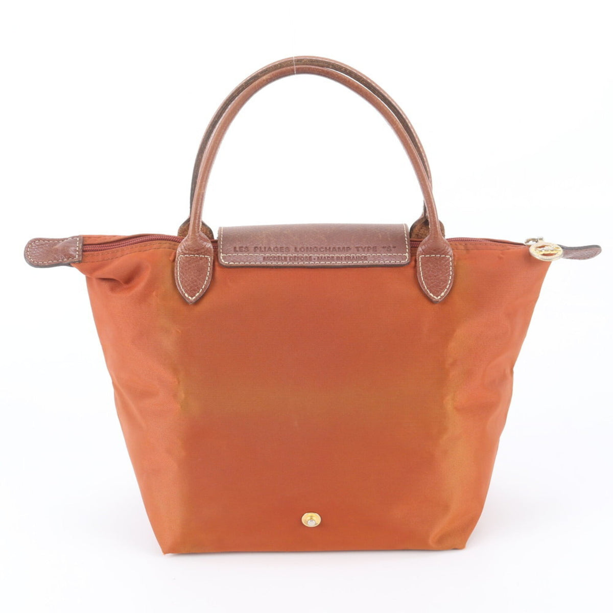 Longchamp Brown Orange Leather Nylon Handbag Shoulder Bag Tote Bag (Pre-Owned)