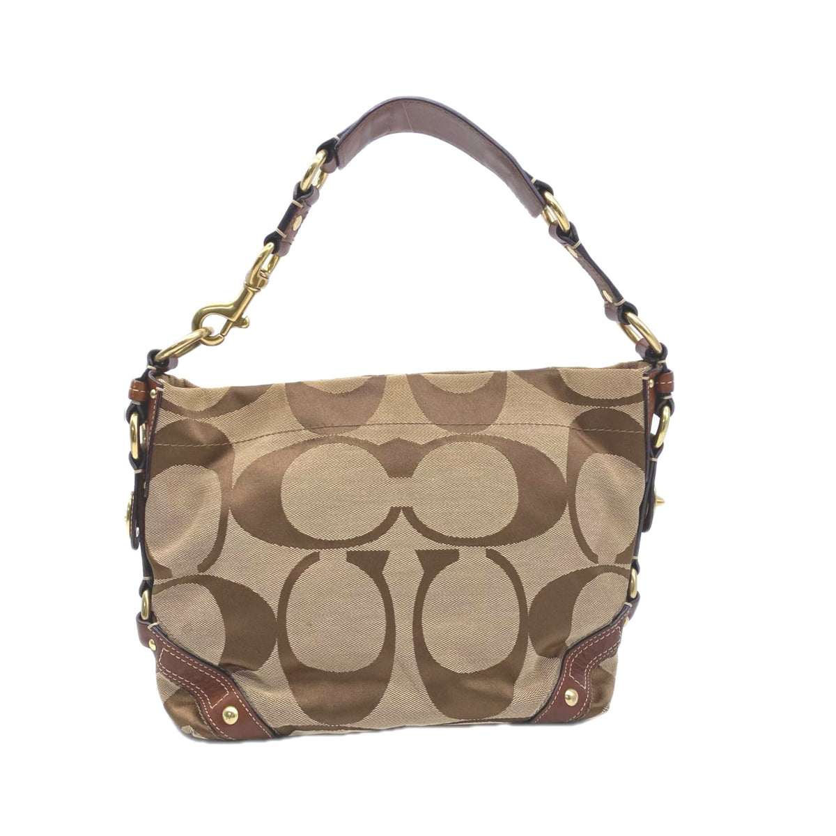 Coach Beige Brown Signature Line Shoulder Bag (Pre-Owned)