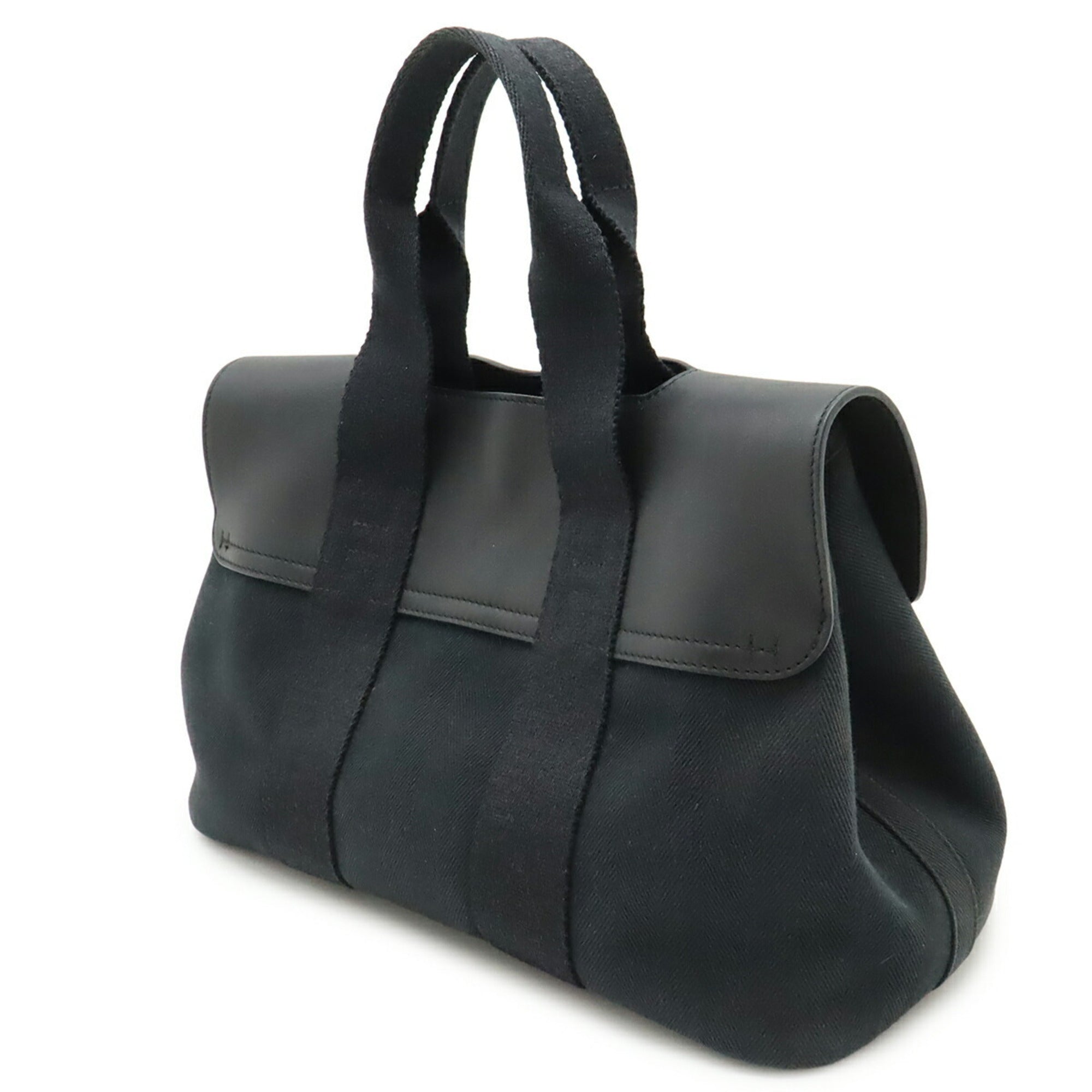 Hermes Valparaiso Black Toile Chevron Leather Handbag Tote Bag (Pre-Owned)