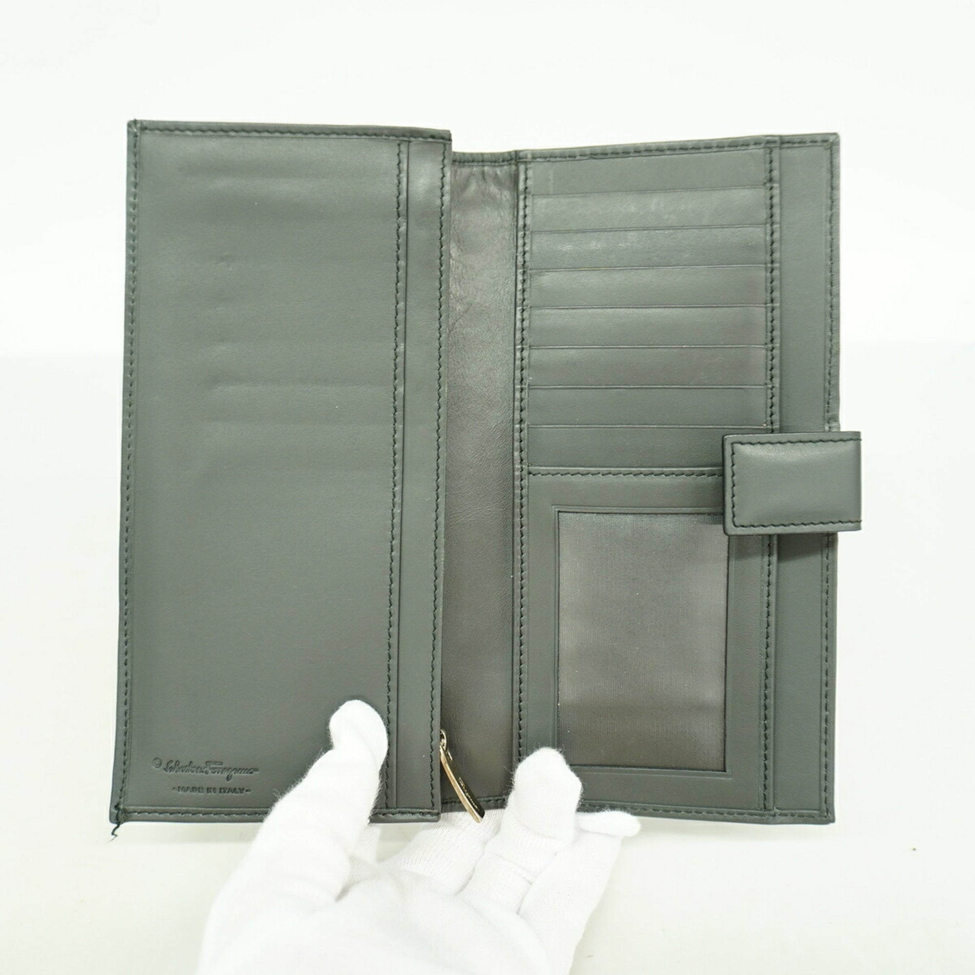 Salvatore Ferragamo Gray Canvas Long Wallet (Bi-Fold) (Pre-Owned)
