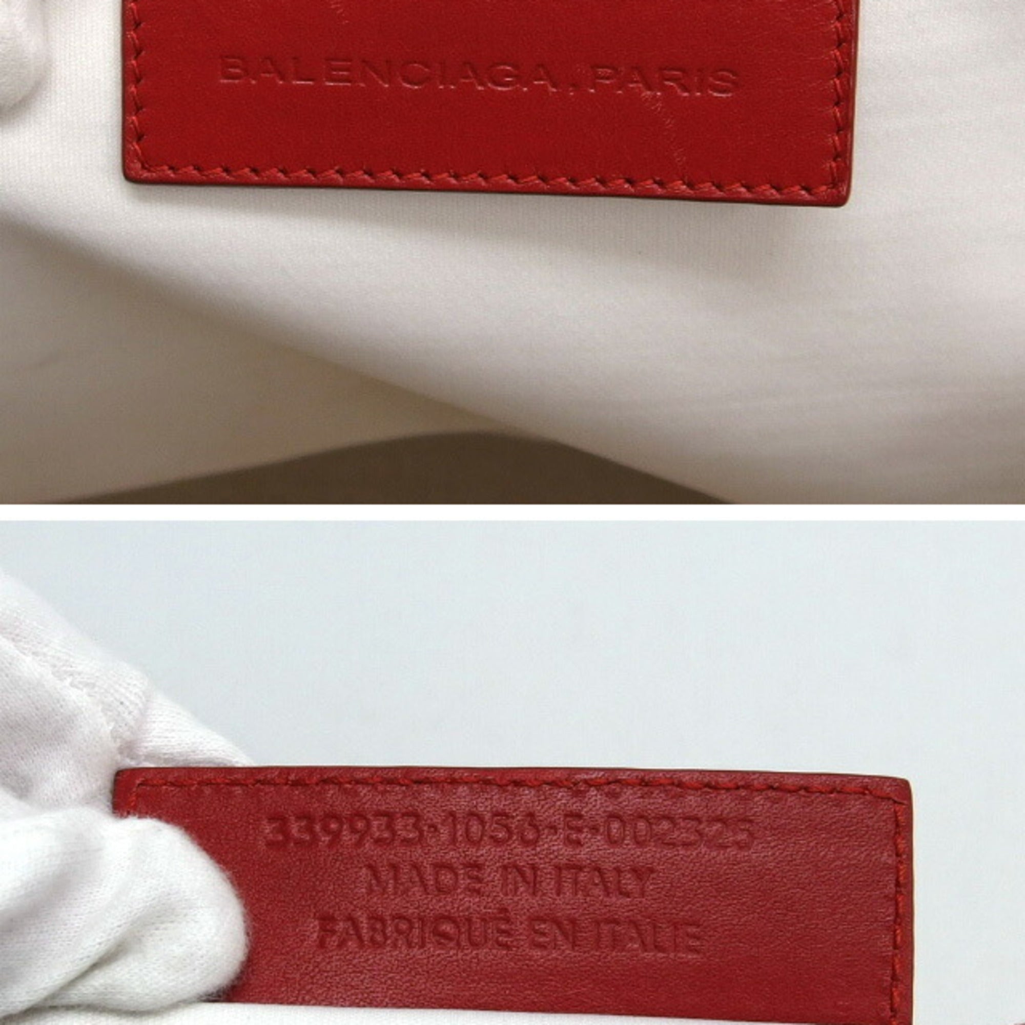 Balenciaga Red Color White Canvas Leather Handbag Tote Bag (Pre-Owned)