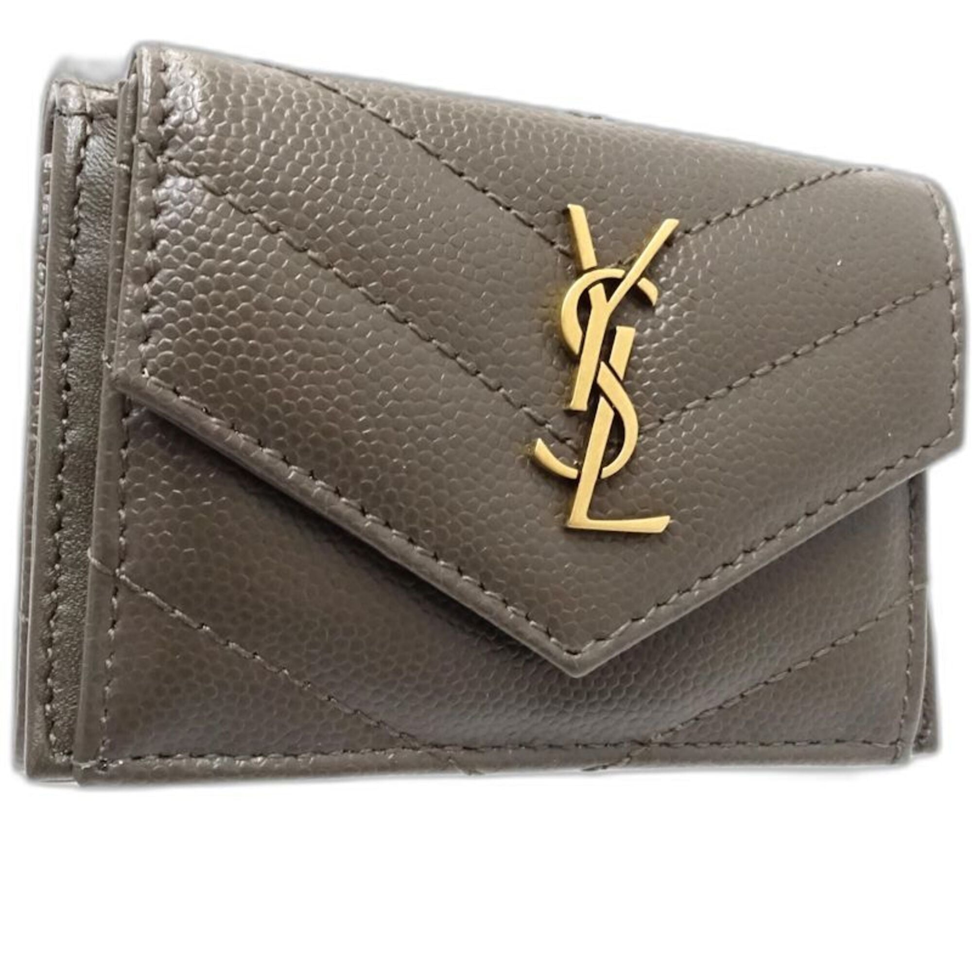 Saint Laurent Dark Gray Leather Wallet (Tri-Fold) (Pre-Owned)