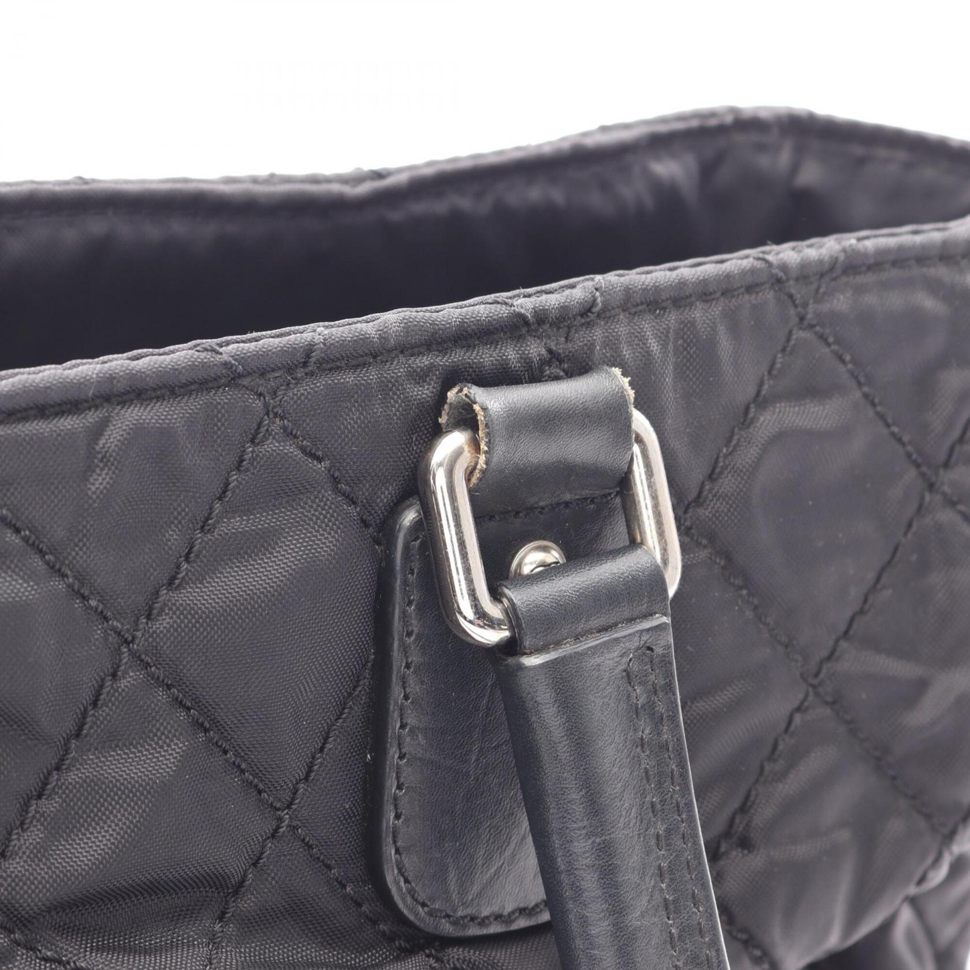 Chanel Black Nylon Leather Handbag Tote Bag (Pre-Owned)