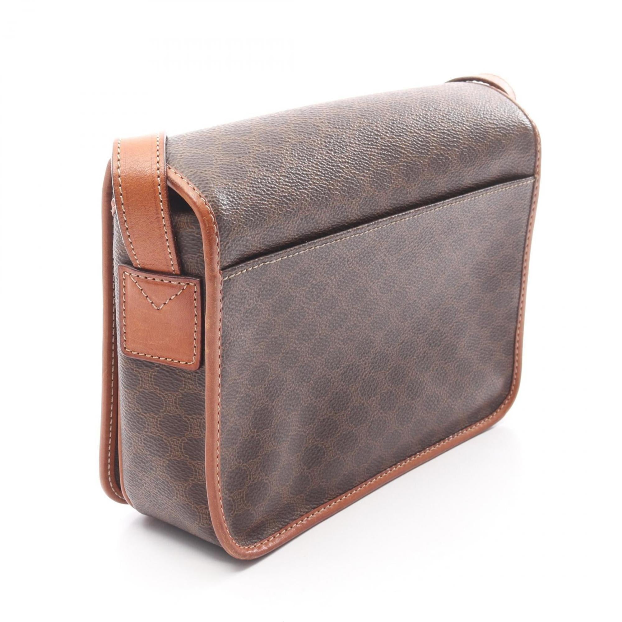 Celine Brown Coated Canvas Leather Shoulder Bag (Pre-Owned)