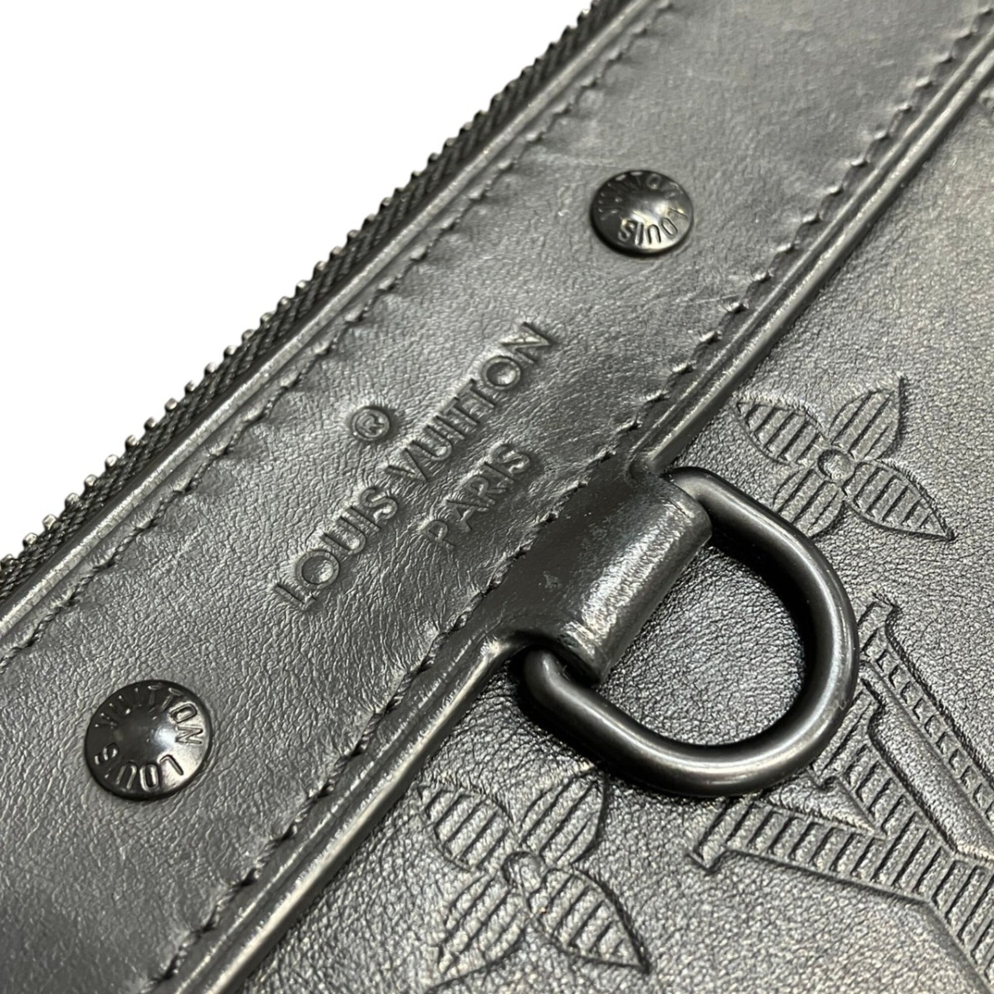Louis Vuitton Monogram Shadow Black Leather Clutch Bag Pochette (Pre-Owned)