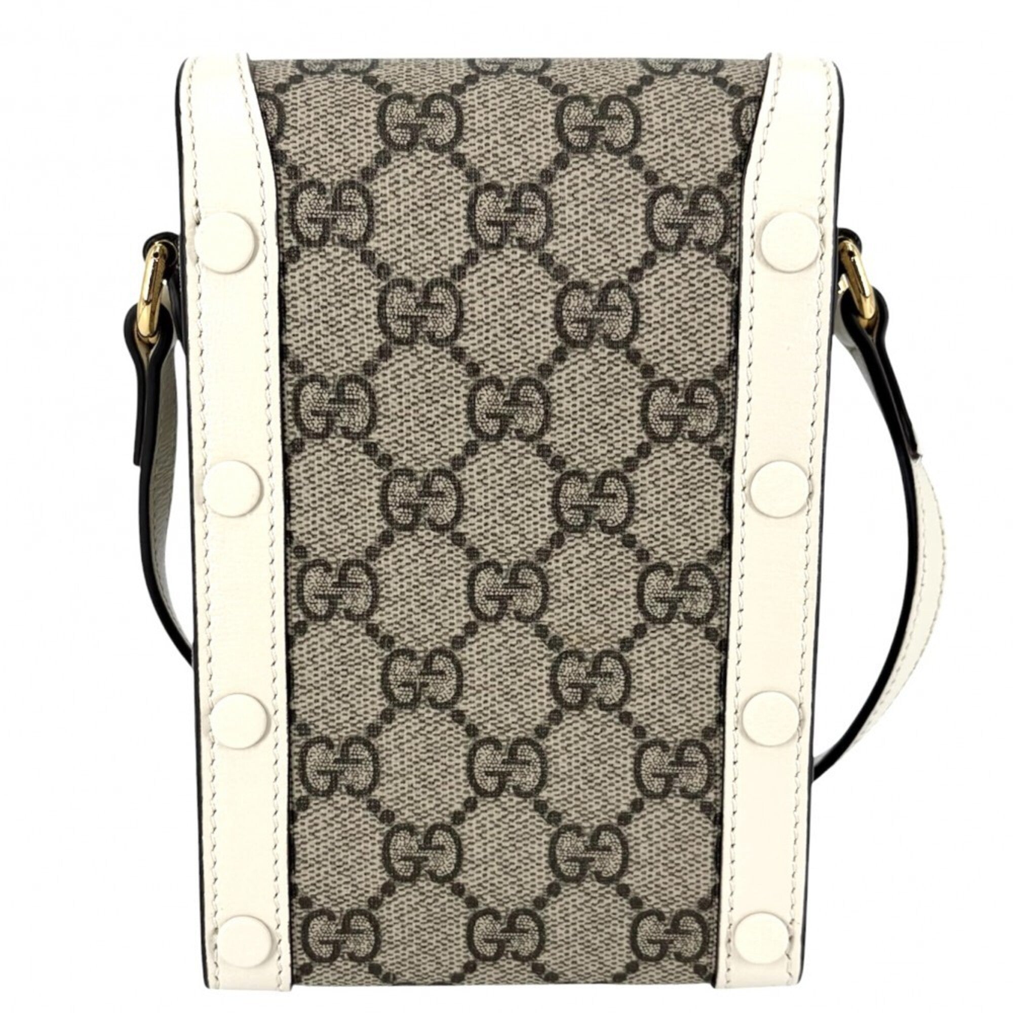 Gucci Beige White Gg Supreme Canvas Leather Pochette Shoulder Bag (Pre-Owned)