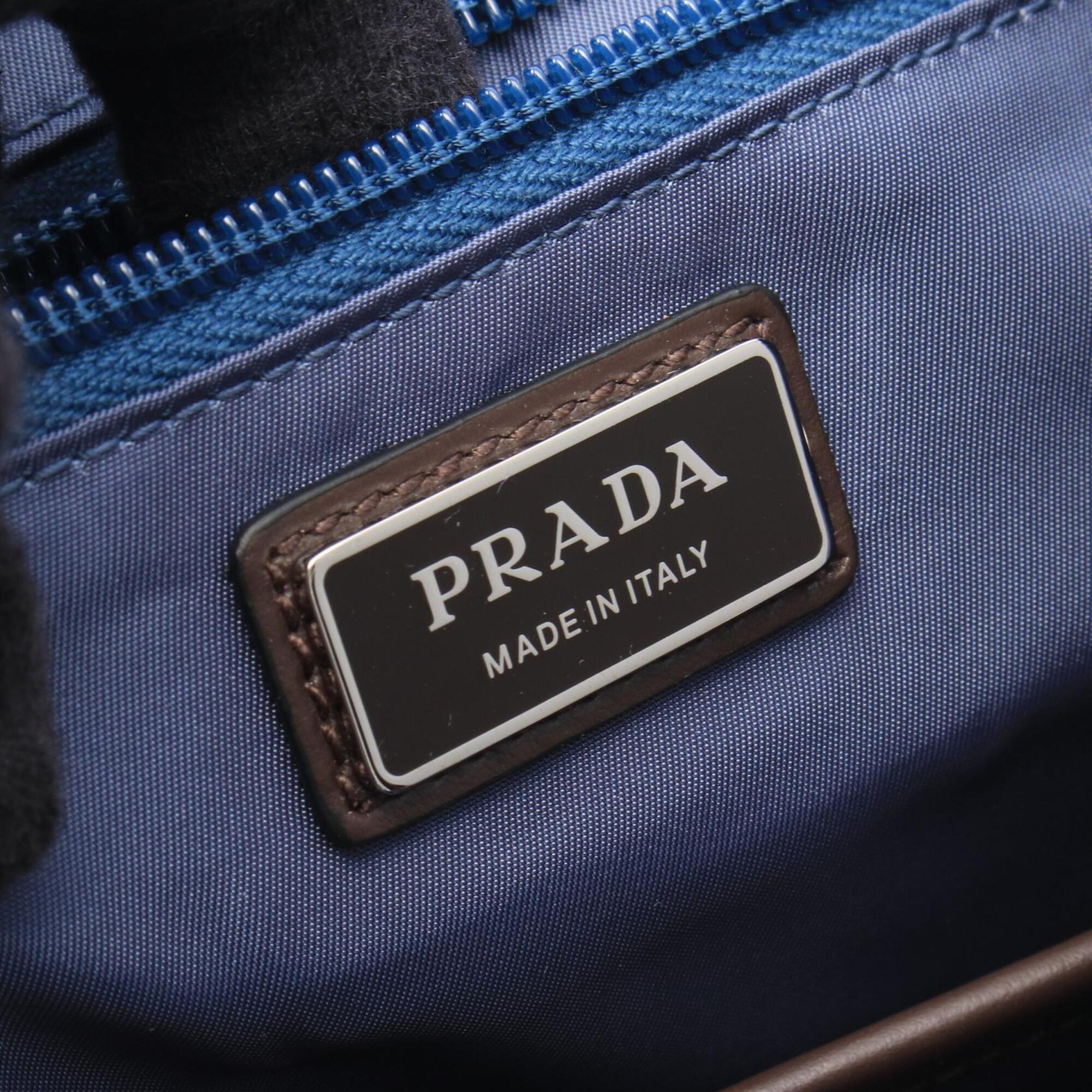Prada Blue Brown Nylon Leather Backpack Handbag (Pre-Owned)