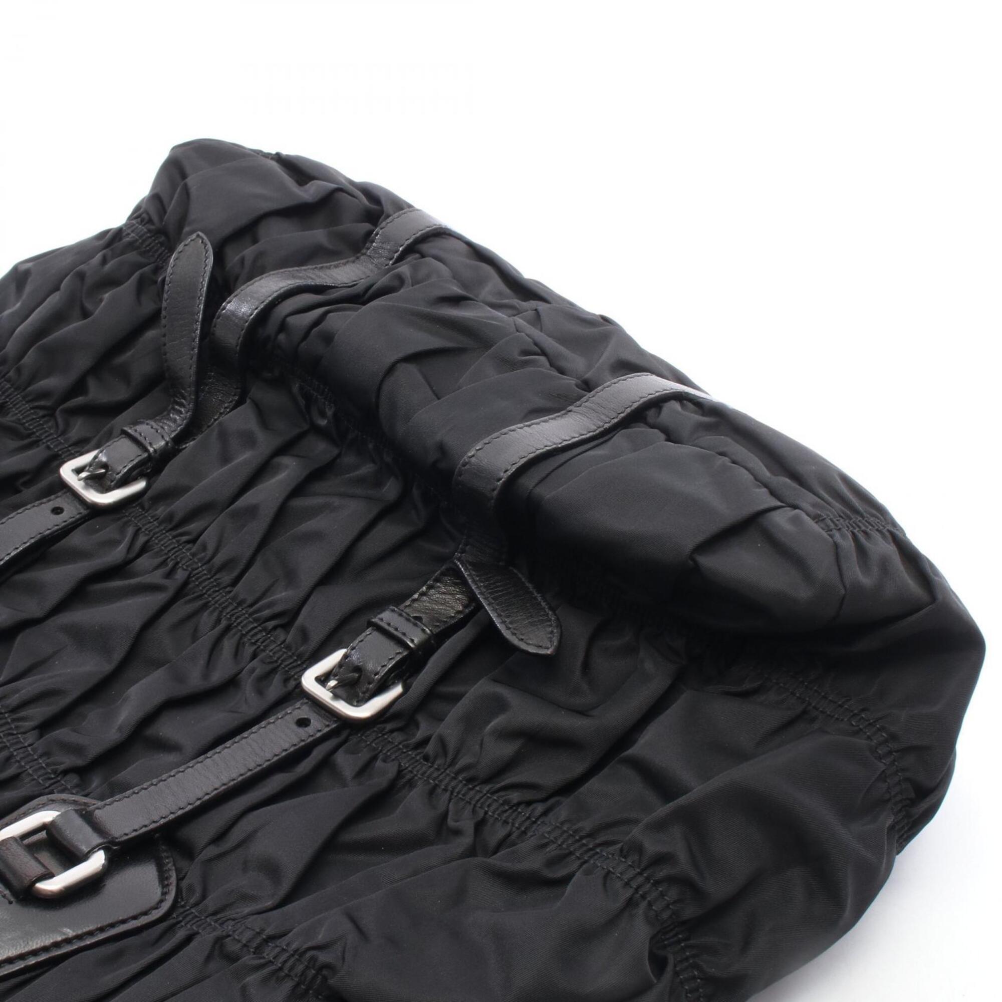 Prada Black Nylon Leather Handbag Tote Bag (Pre-Owned)