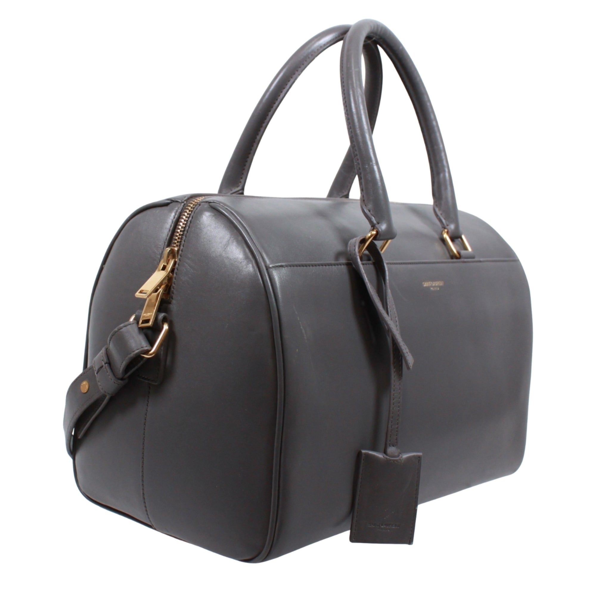 Saint Laurent Gray Leather Boston Bag Handbag (Pre-Owned)