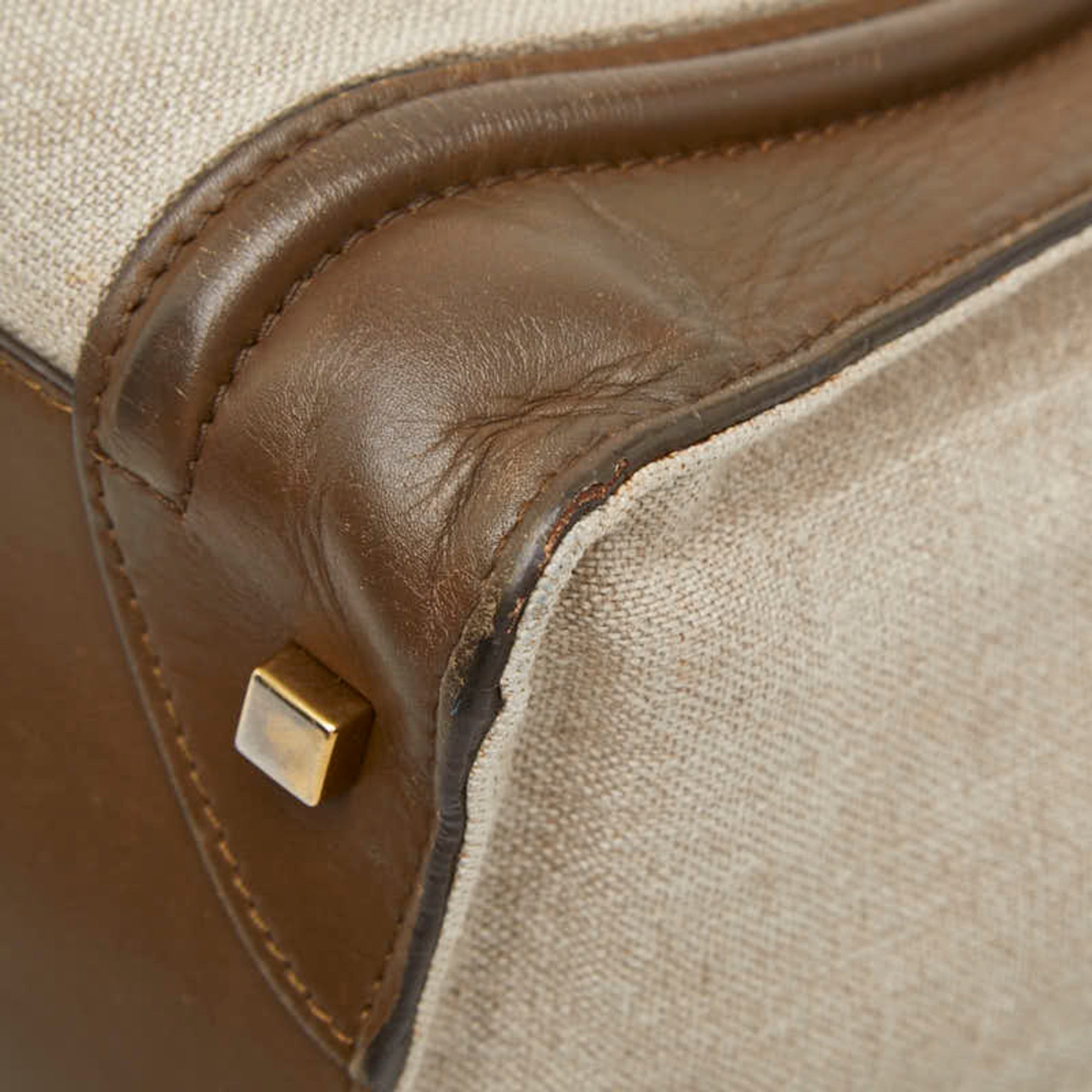 Celine Beige Brown Canvas Leather Handbag (Pre-Owned)