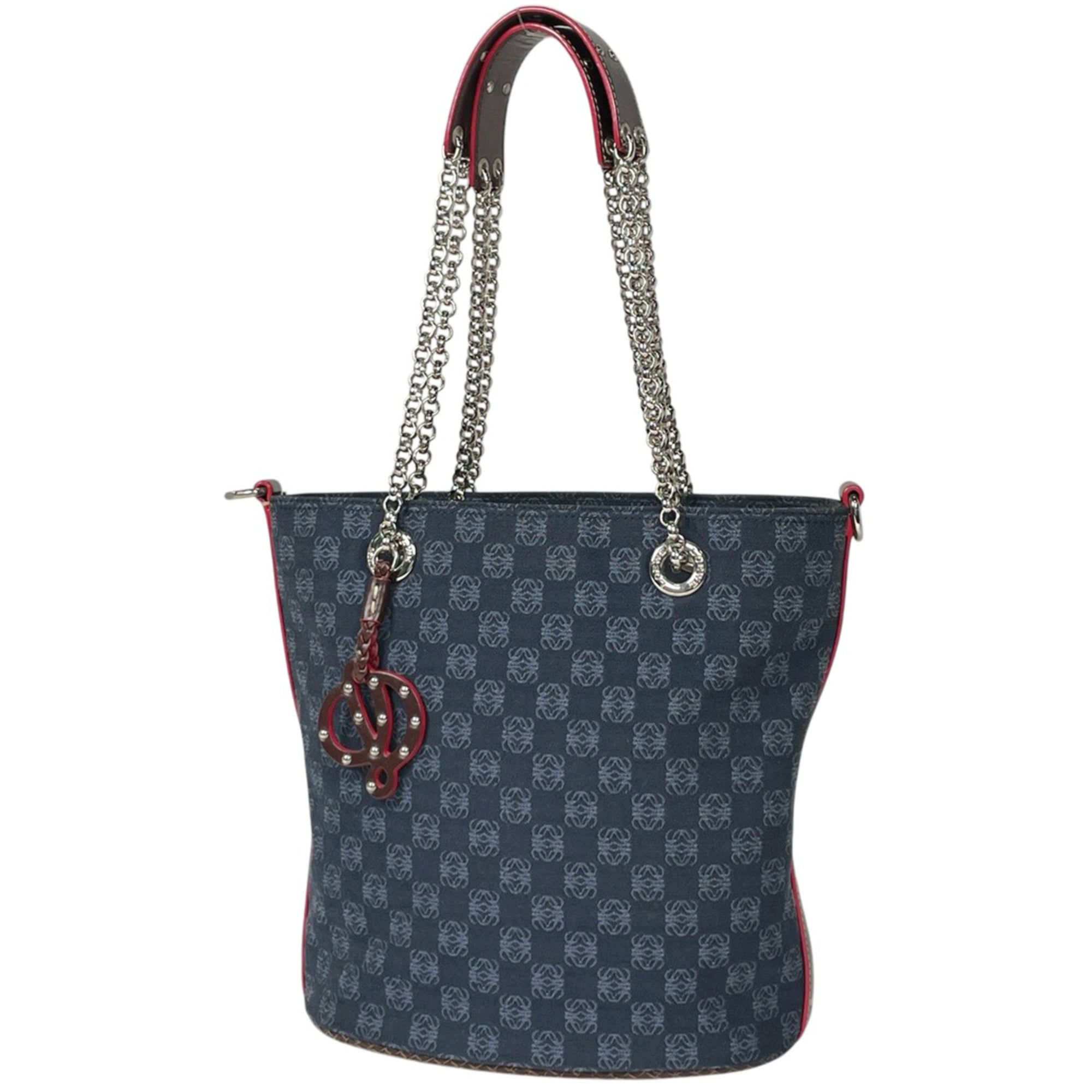 Loewe Navy Canvas Shoulder Bag Tote Bag (Pre-Owned)