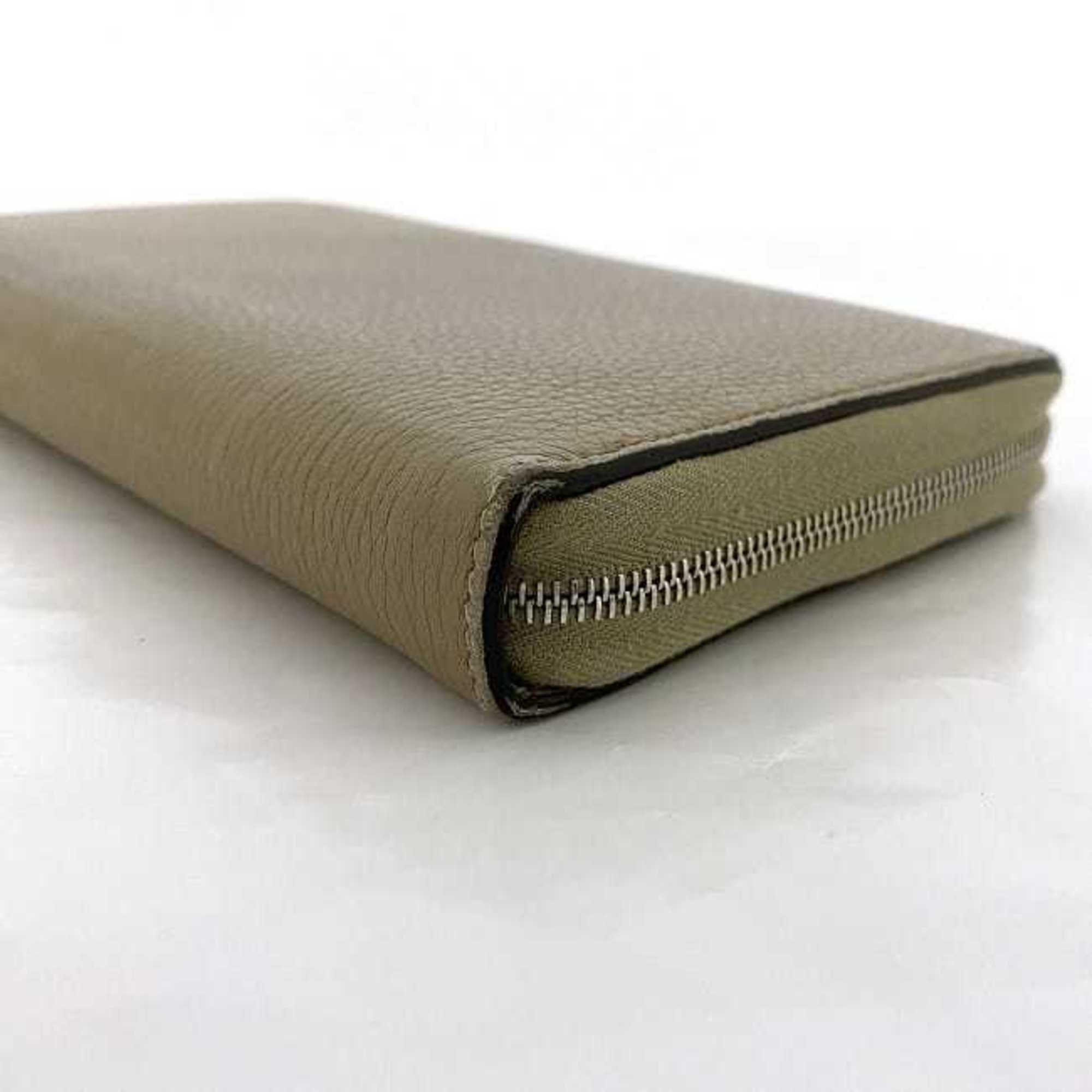 Celine Beige Red Color Silver Leather Long Wallet (Bi-Fold) (Pre-Owned)