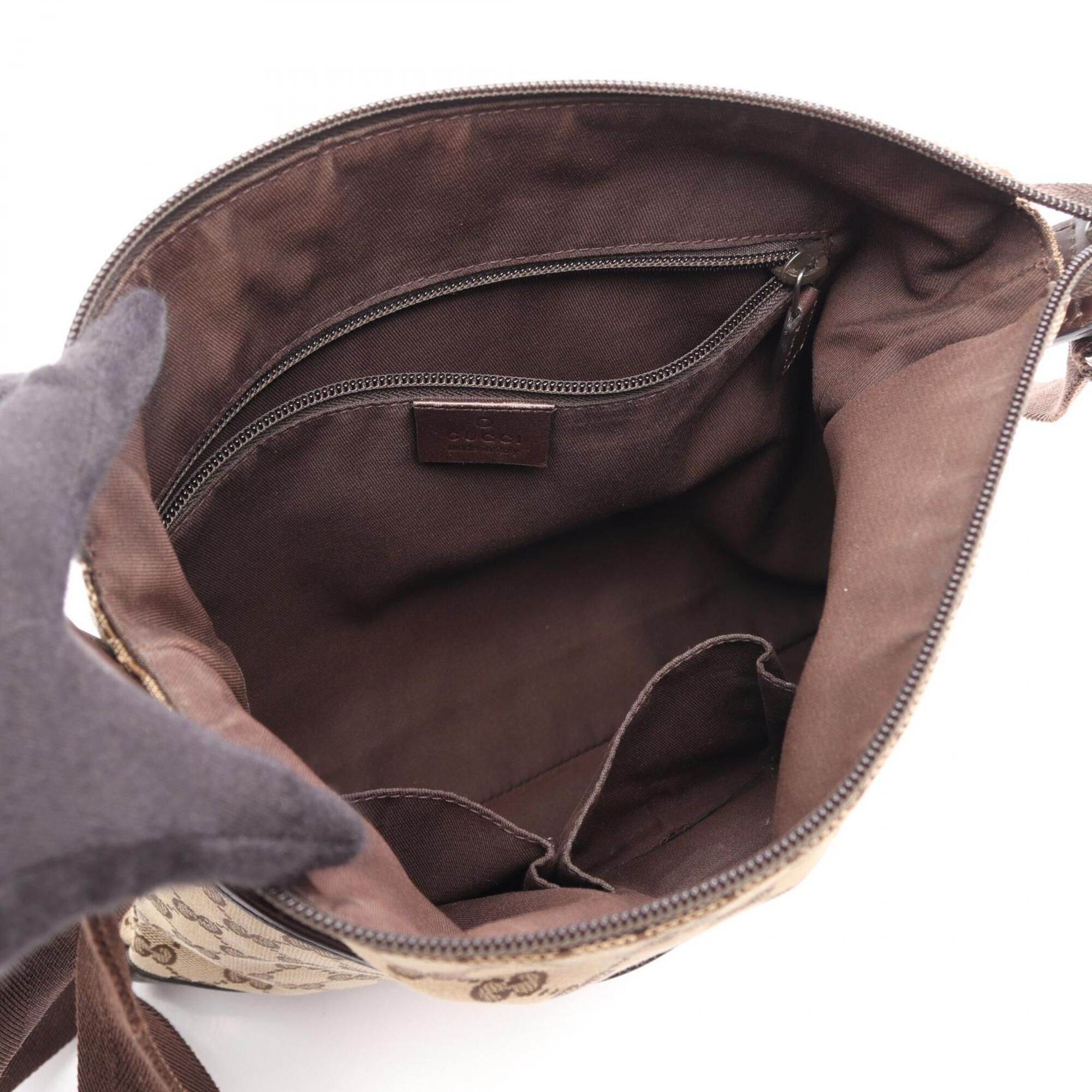 Gucci Beige Brown Leather Canvas Handbag Shoulder Bag (Pre-Owned)