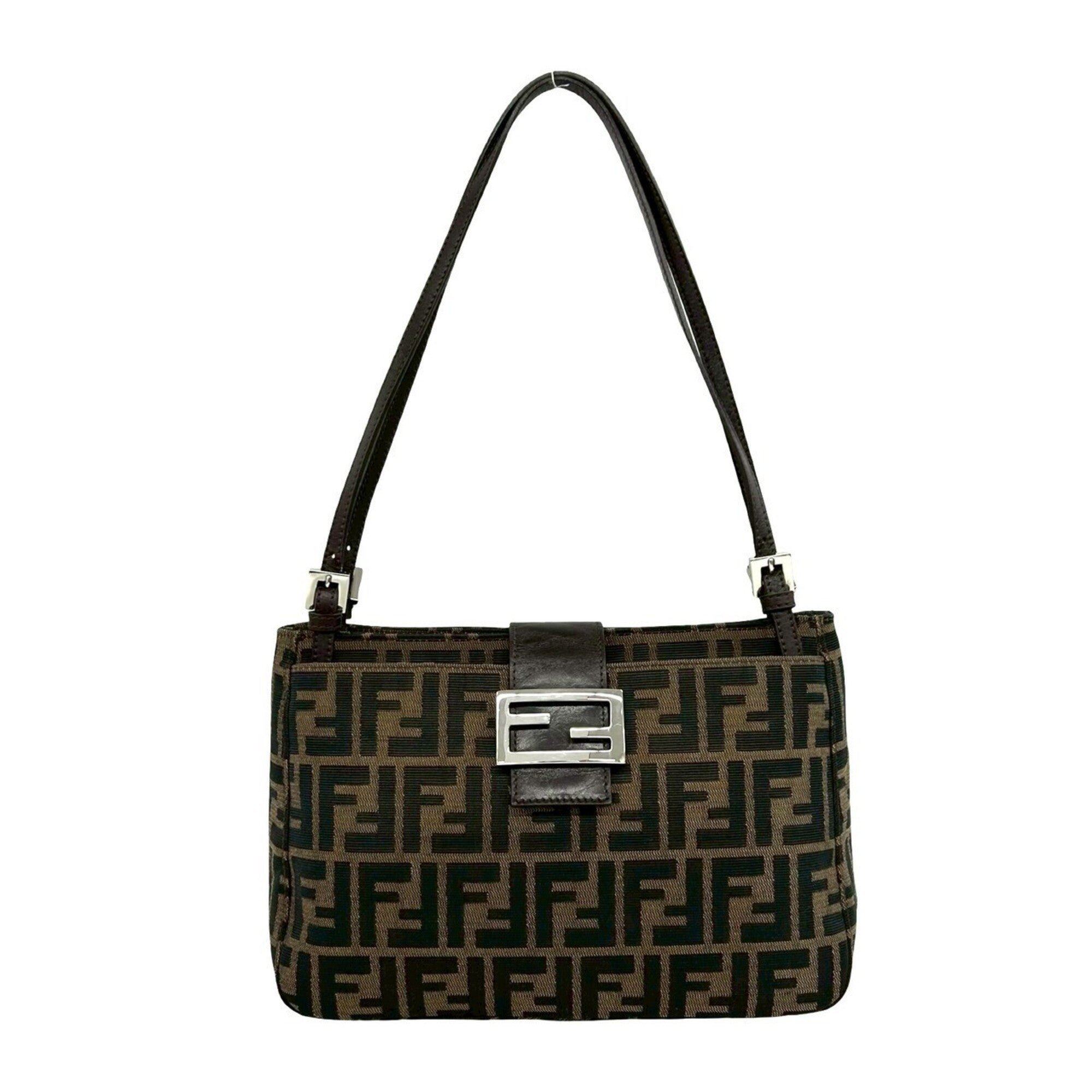 Fendi Black Brown Canvas Leather Handbag Shoulder Bag (Pre-Owned)