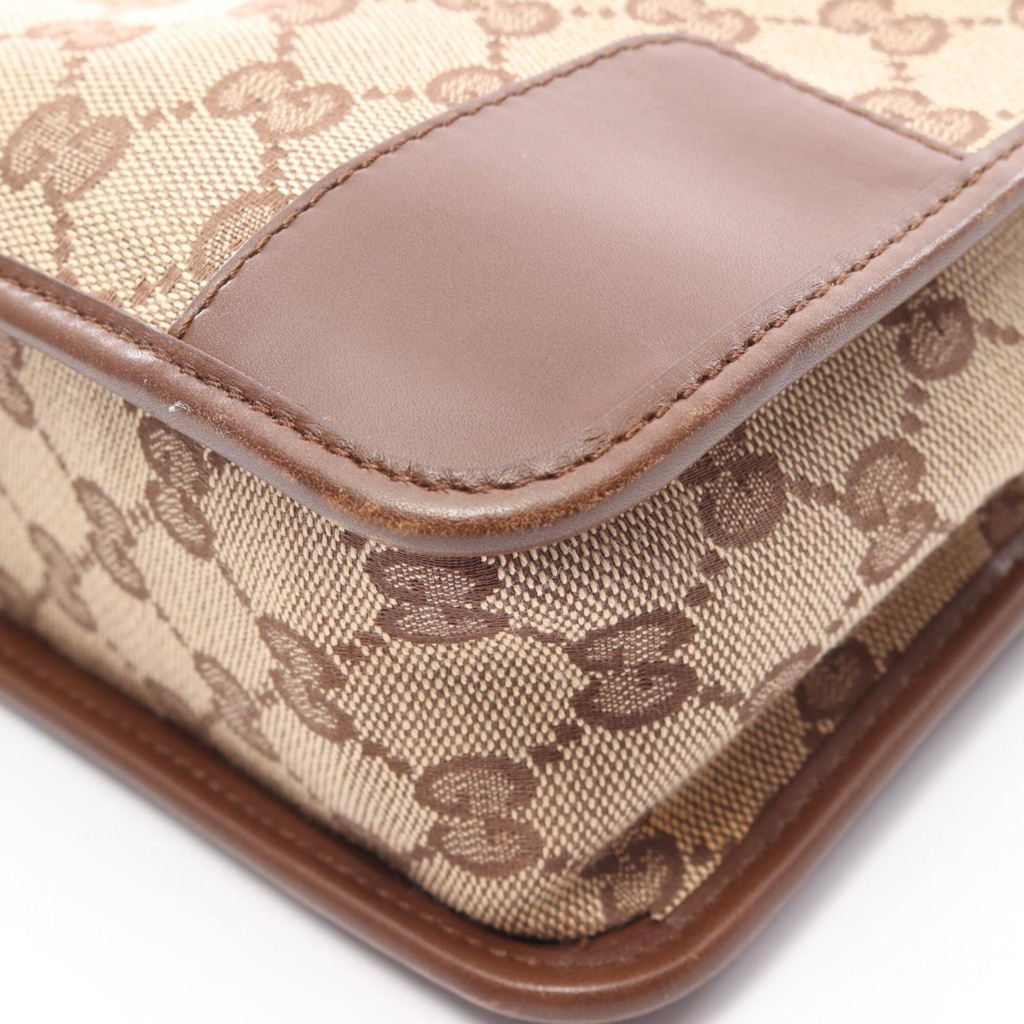 Gucci Beige Brown Canvas Leather Shoulder Bag (Pre-Owned)