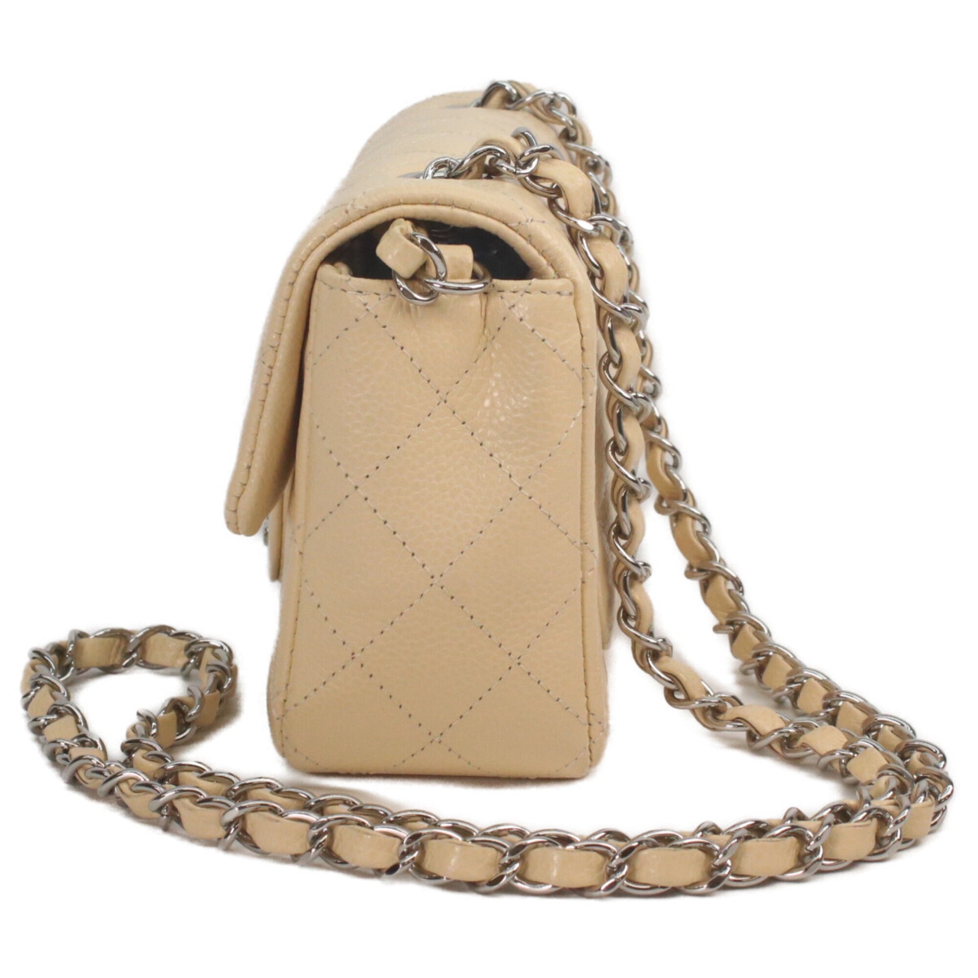 Chanel Light Beige Grained Calfskin Shoulder Bag (Pre-Owned)