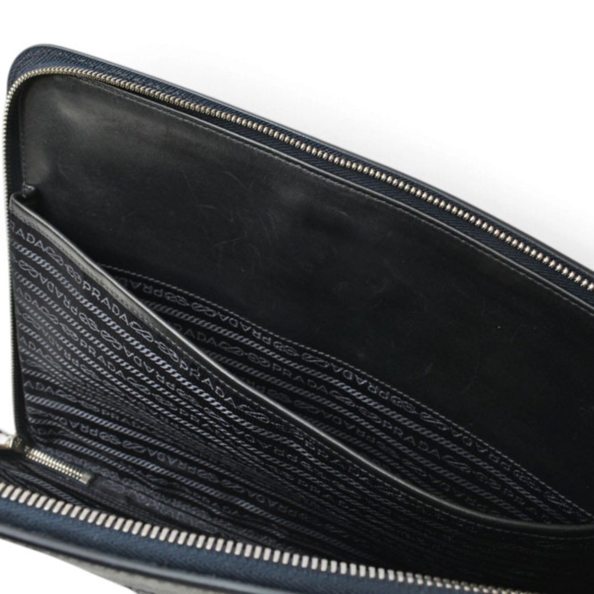 Prada Saffiano Navy Leather Clutch Bag (Pre-Owned)