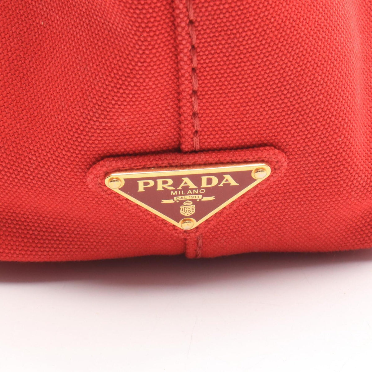 Prada Red Color Canvas Handbag Tote Bag (Pre-Owned)
