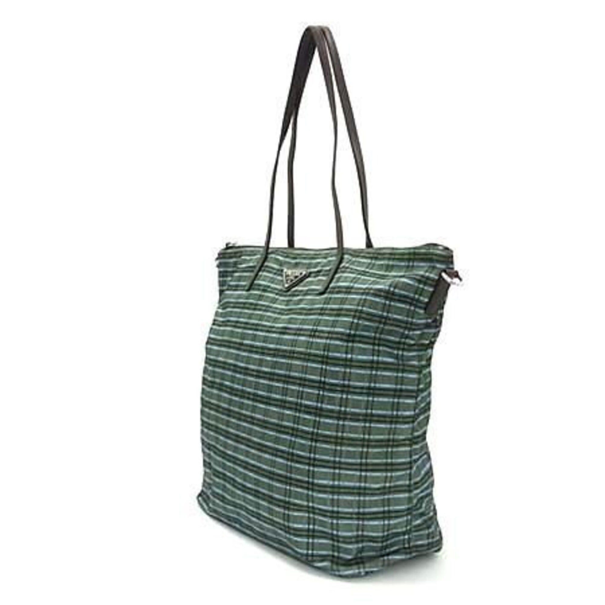 Prada Brown Green Nylon Shoulder Bag (Pre-Owned)