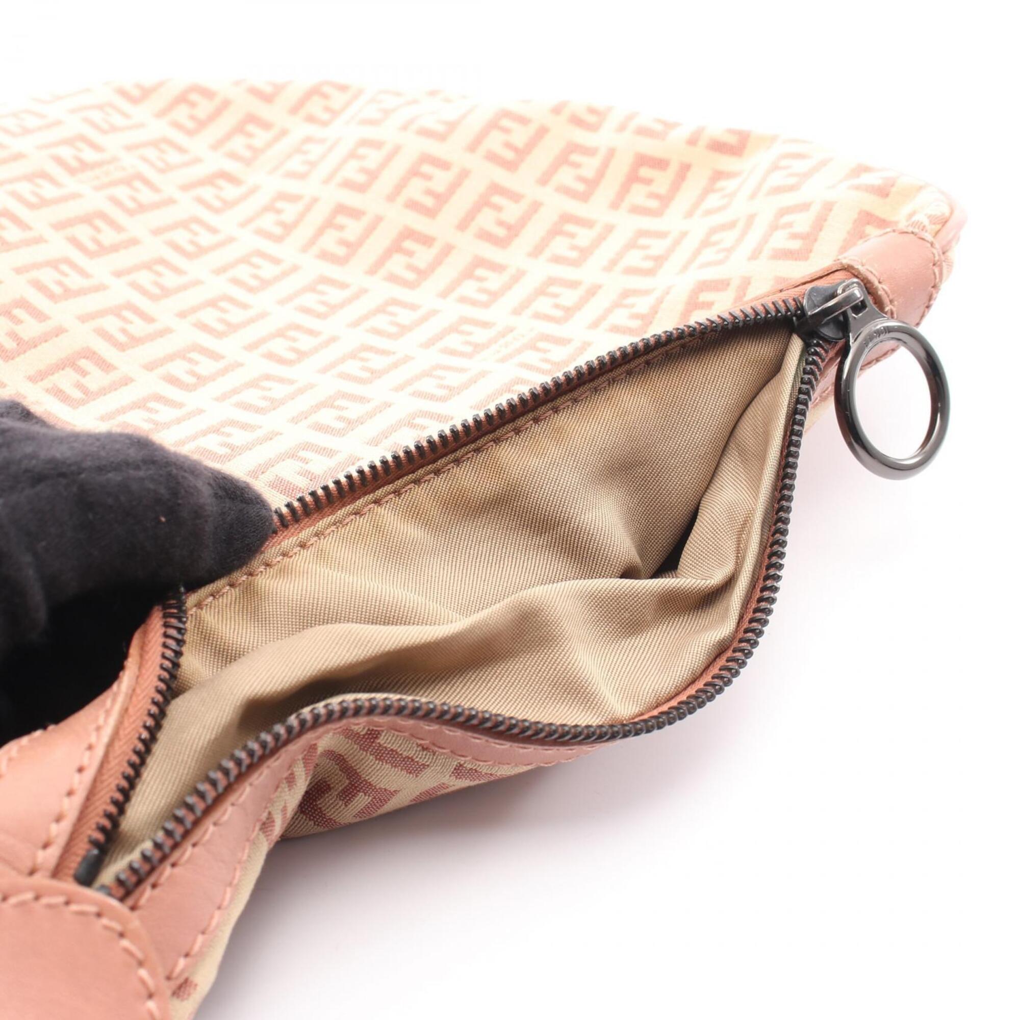 Fendi Zucchino Ivory Pink Canvas Leather Handbag Shoulder Bag (Pre-Owned)