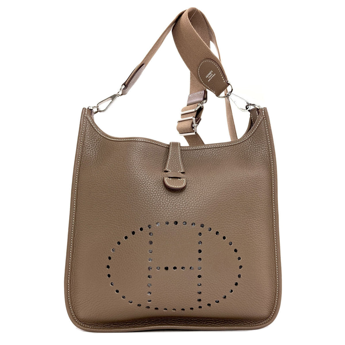 Hermes Etoupe Gray Taurillon Clemence Leather Shoulder Bag (Pre-Owned)