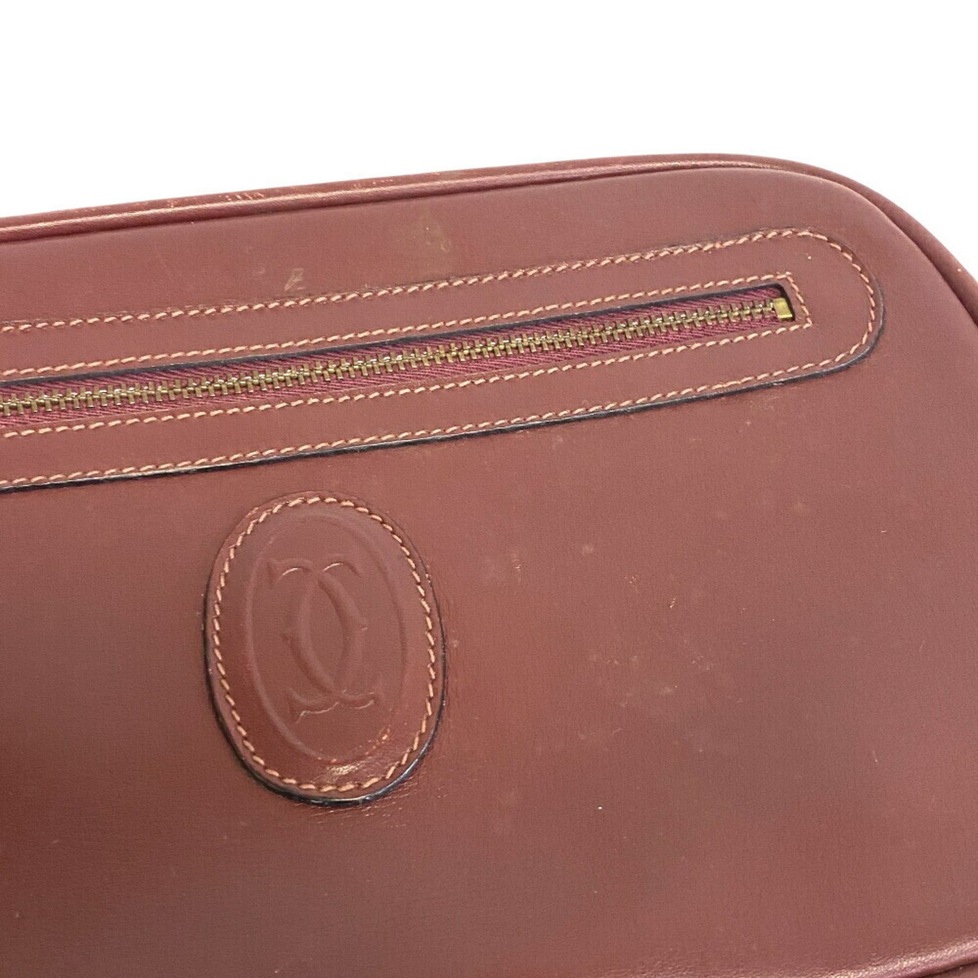 Cartier Bordeaux Red Color Leather Shoulder Bag (Pre-Owned)