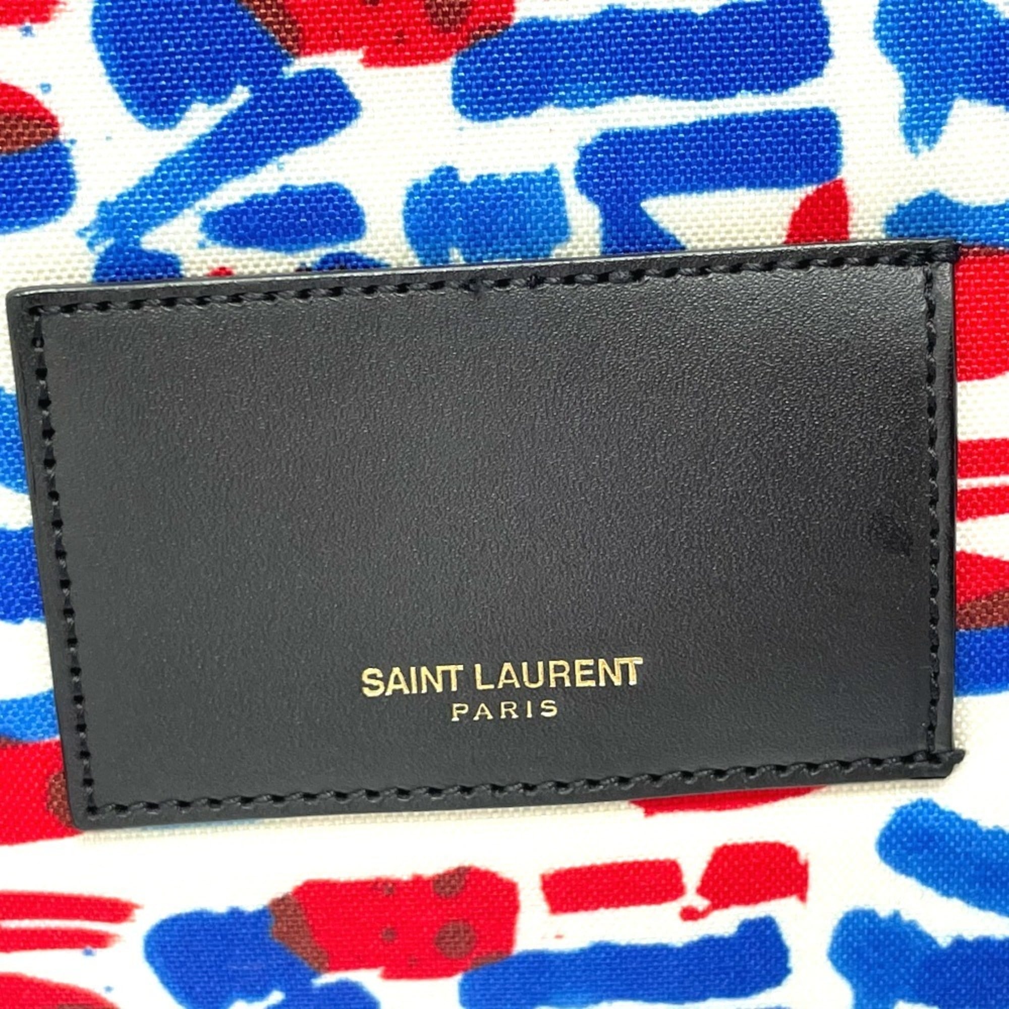Saint Laurent Blue Red Color White Leather Canvas Backpack (Pre-Owned)