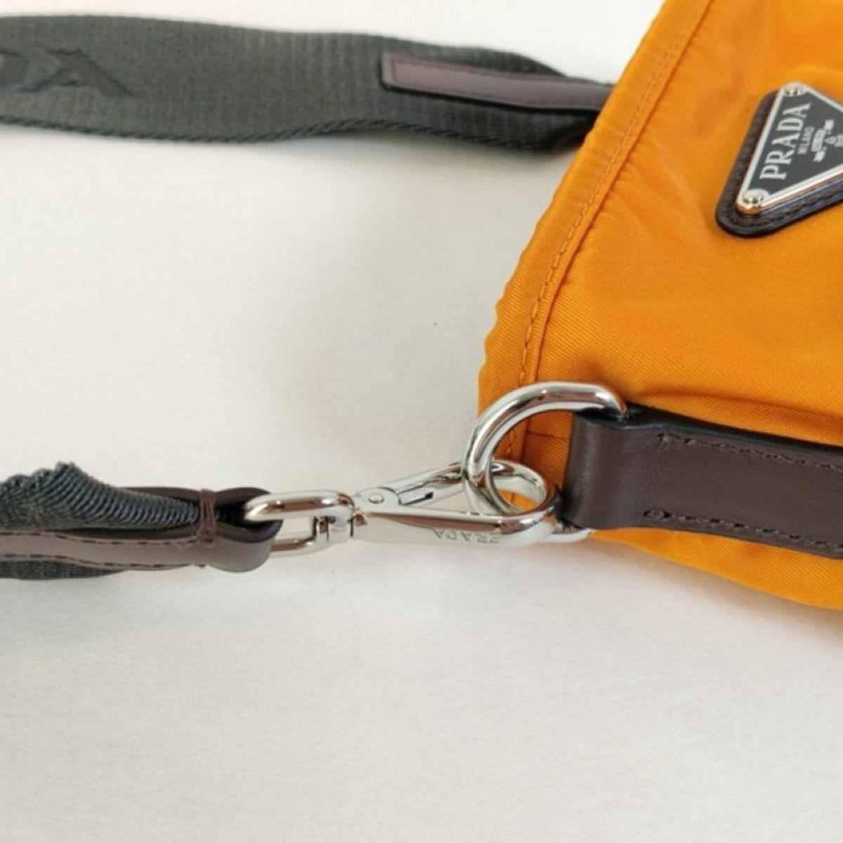 Prada Brown Orange Nylon Leather Shoulder Bag (Pre-Owned)