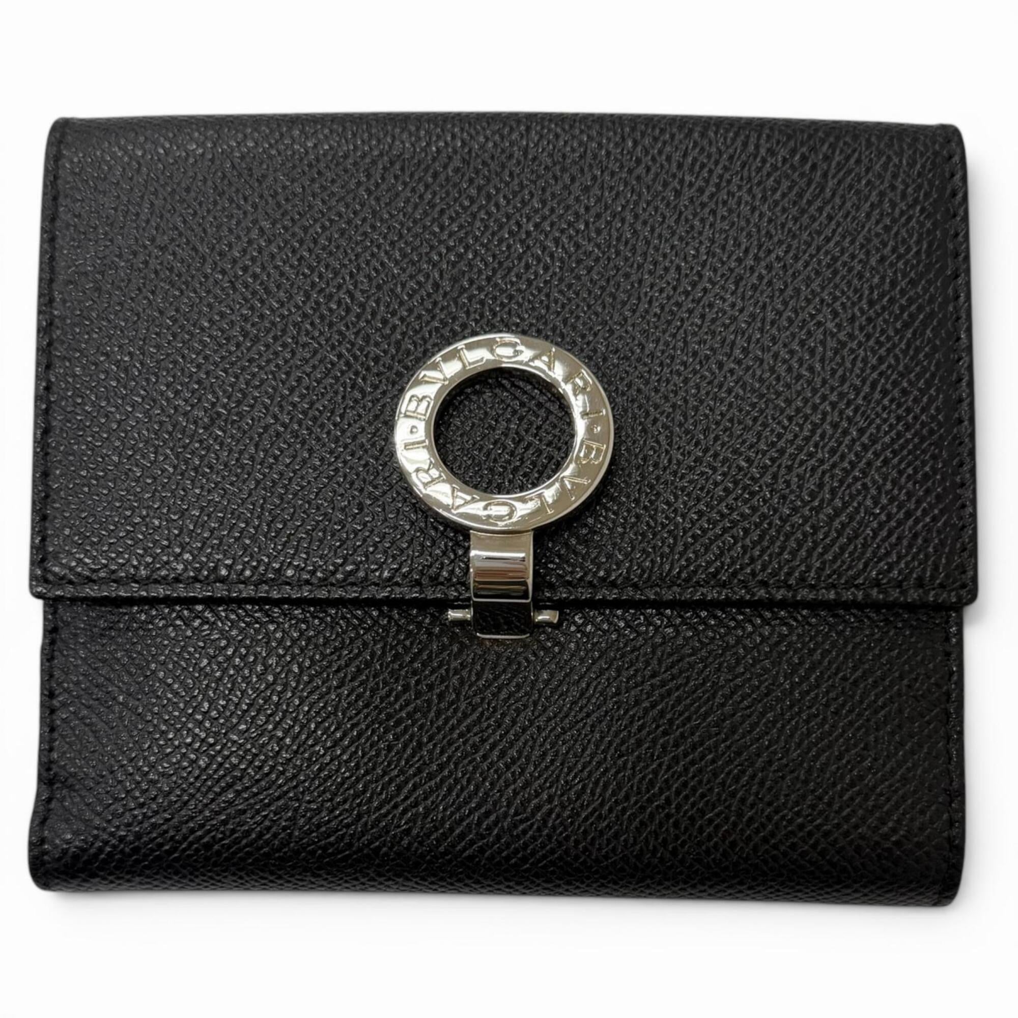 Bvlgari Silver Black Leather Wallet (Bi-Fold) (Pre-Owned)