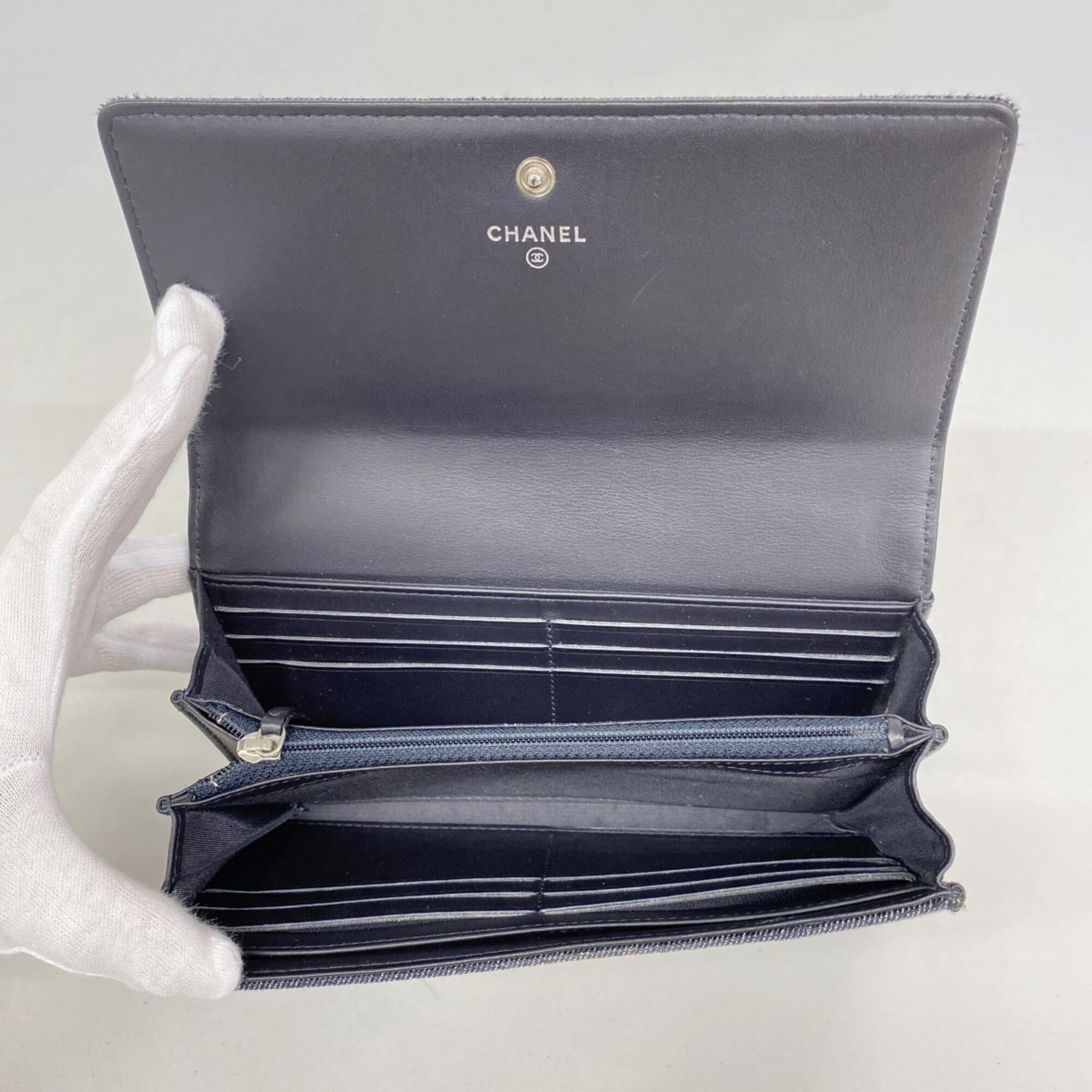 Chanel Black Orange Denim Long Wallet (Bi-Fold) (Pre-Owned)