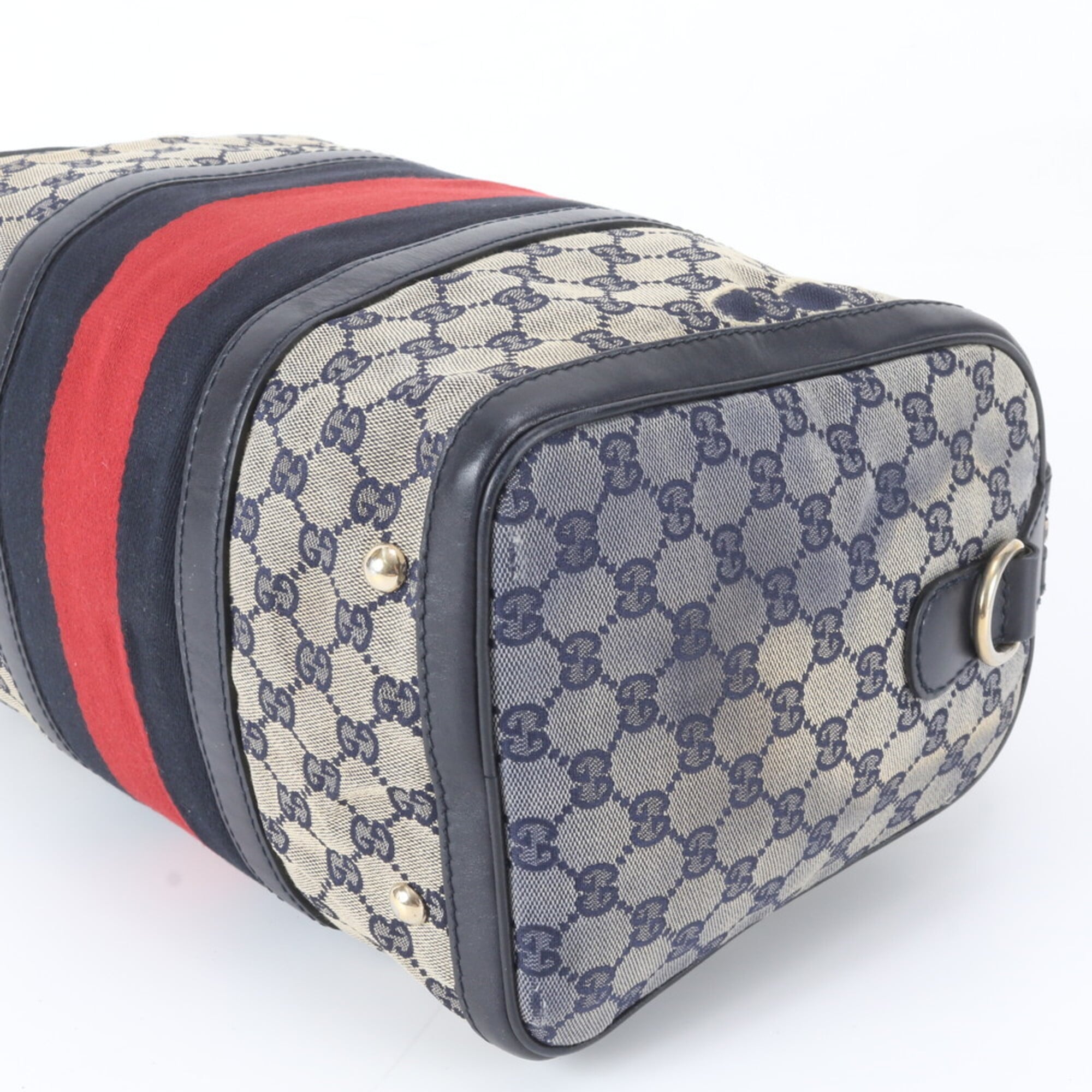 Gucci Gray Navy Leather Canvas Handbag Tote Bag (Pre-Owned)
