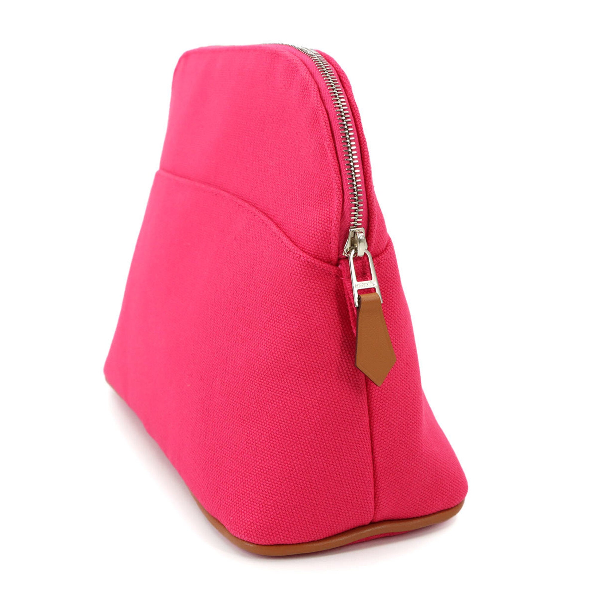 Hermes Pink Cotton Canvas Leather Pouch (Pre-Owned)
