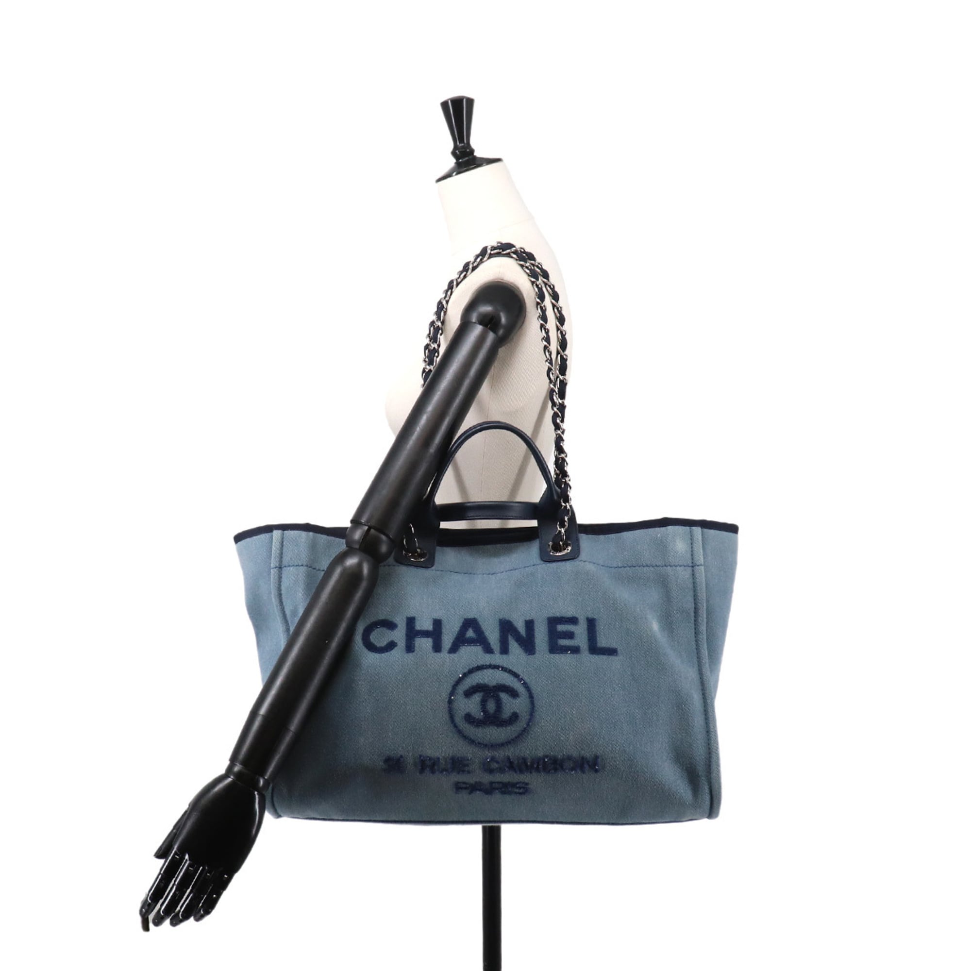 Chanel Blue Denim Leather Shoulder Bag Tote Bag (Pre-Owned)