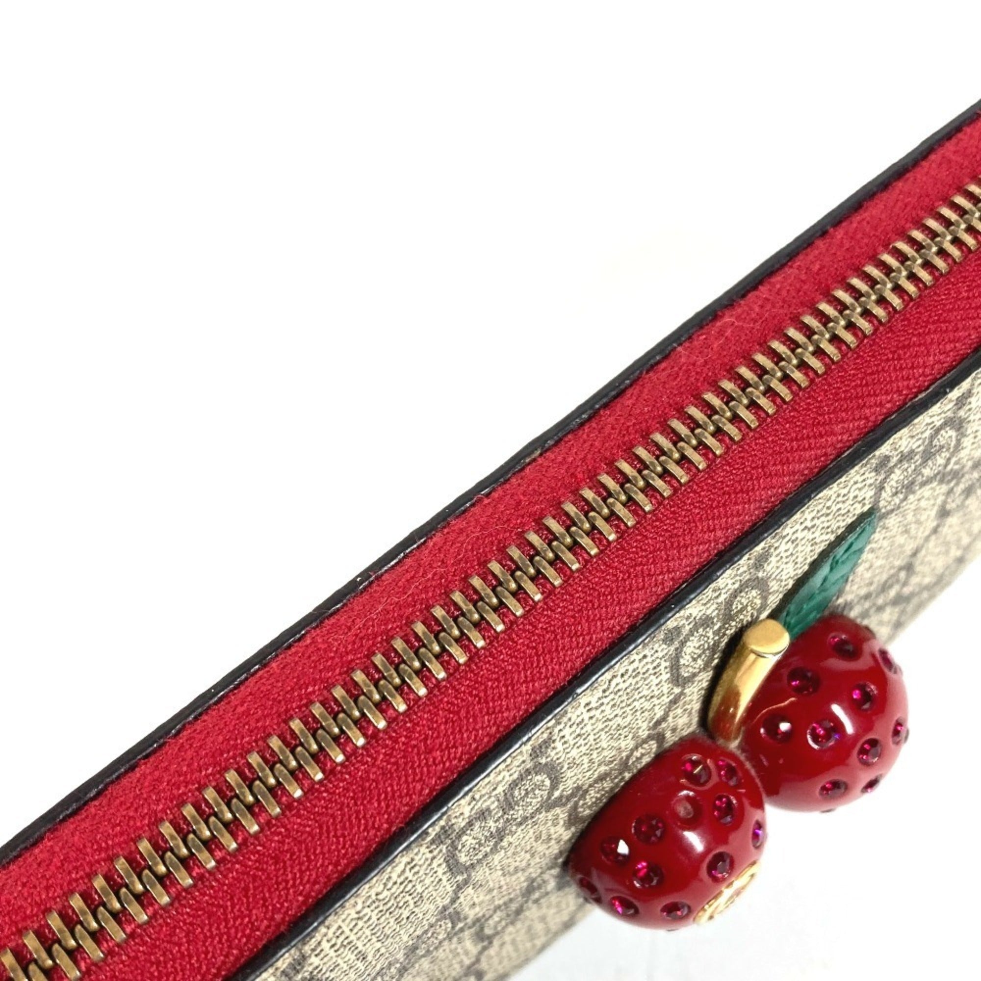 Gucci Gg Supreme Beige Red Color Gg Supreme Leather Long Wallet (Bi-Fold) (Pre-Owned)