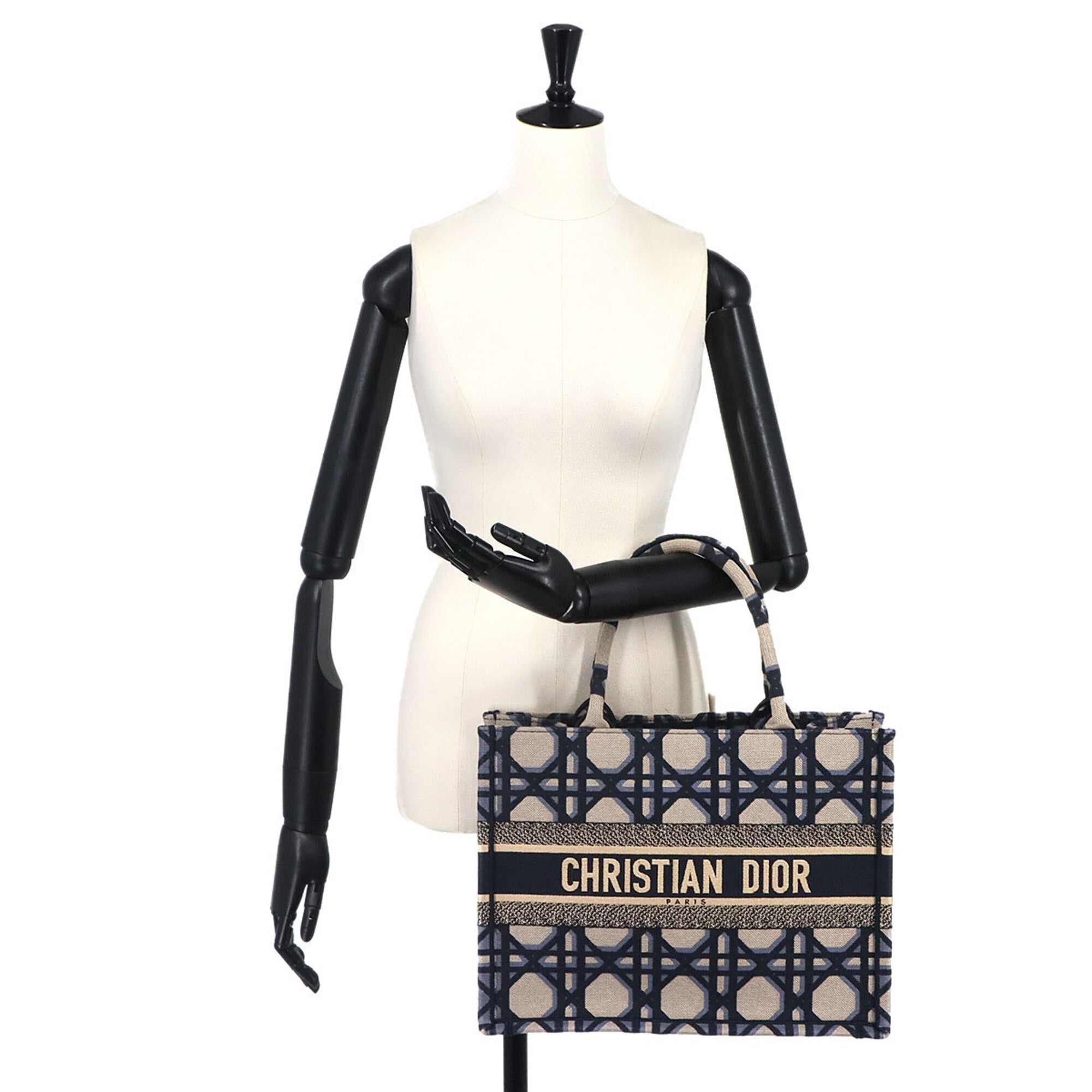 Christian Dior Beige Navy Canvas Handbag Tote Bag (Pre-Owned)