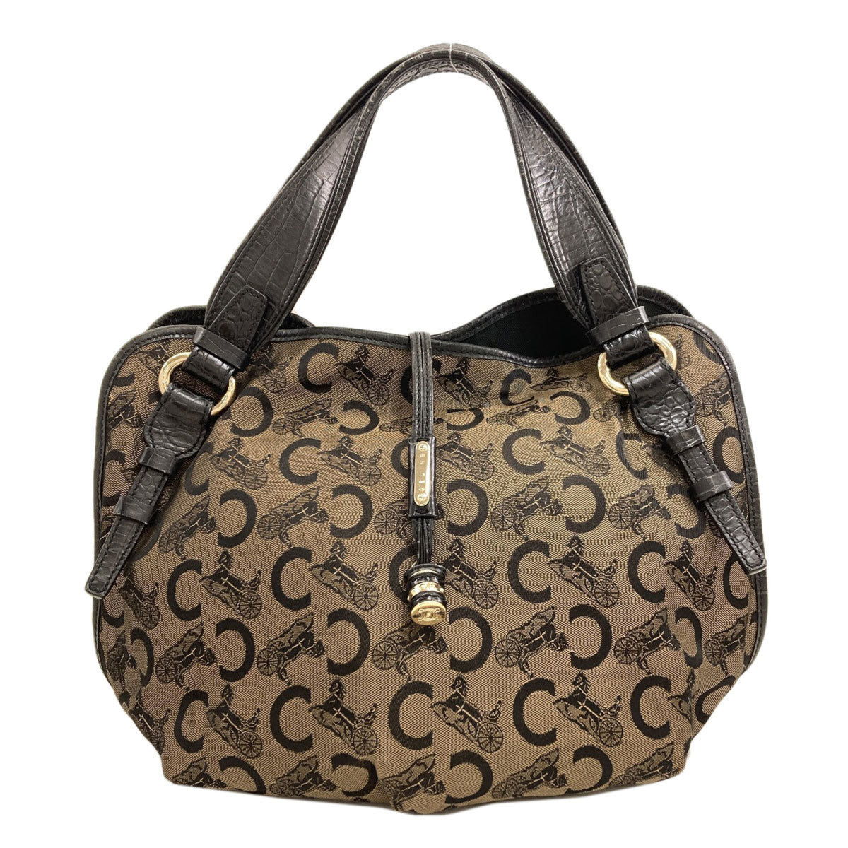 Celine Black Brown Canvas Handbag (Pre-Owned)