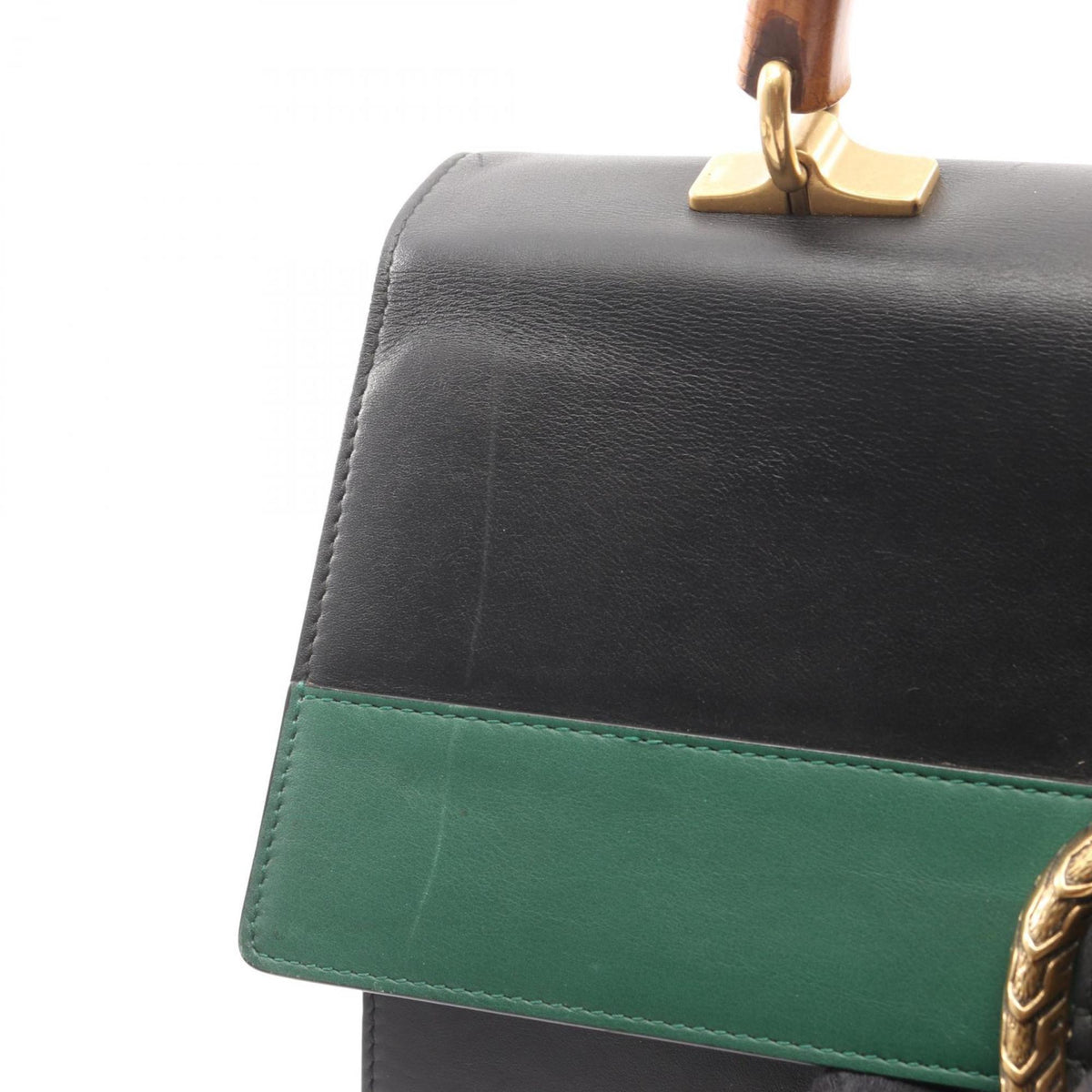 Gucci Black Green Red Color Leather Handbag (Pre-Owned)