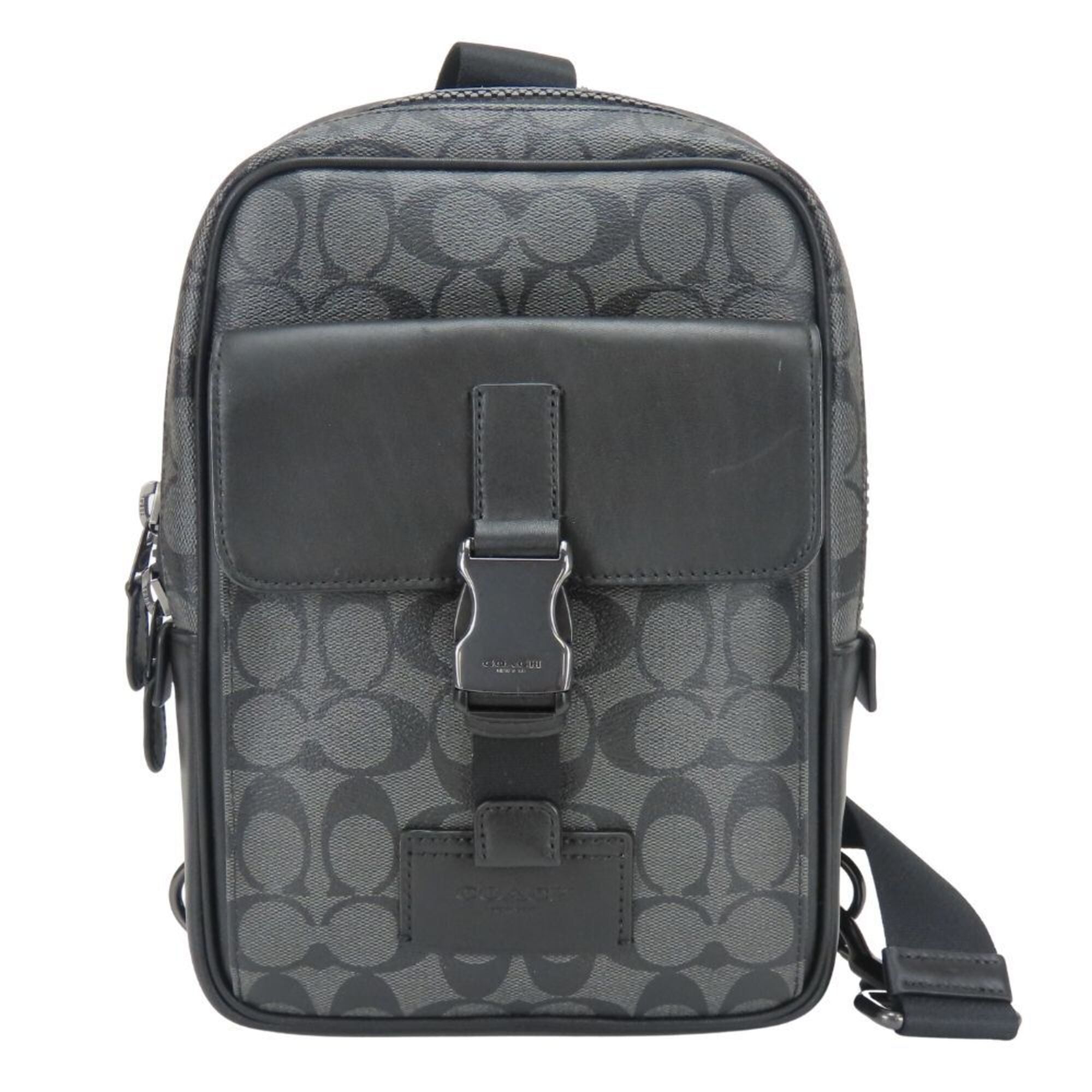 Coach Signature Black Gray Pvc Coated Canvas Leather Sling Bag (Pre-Owned)