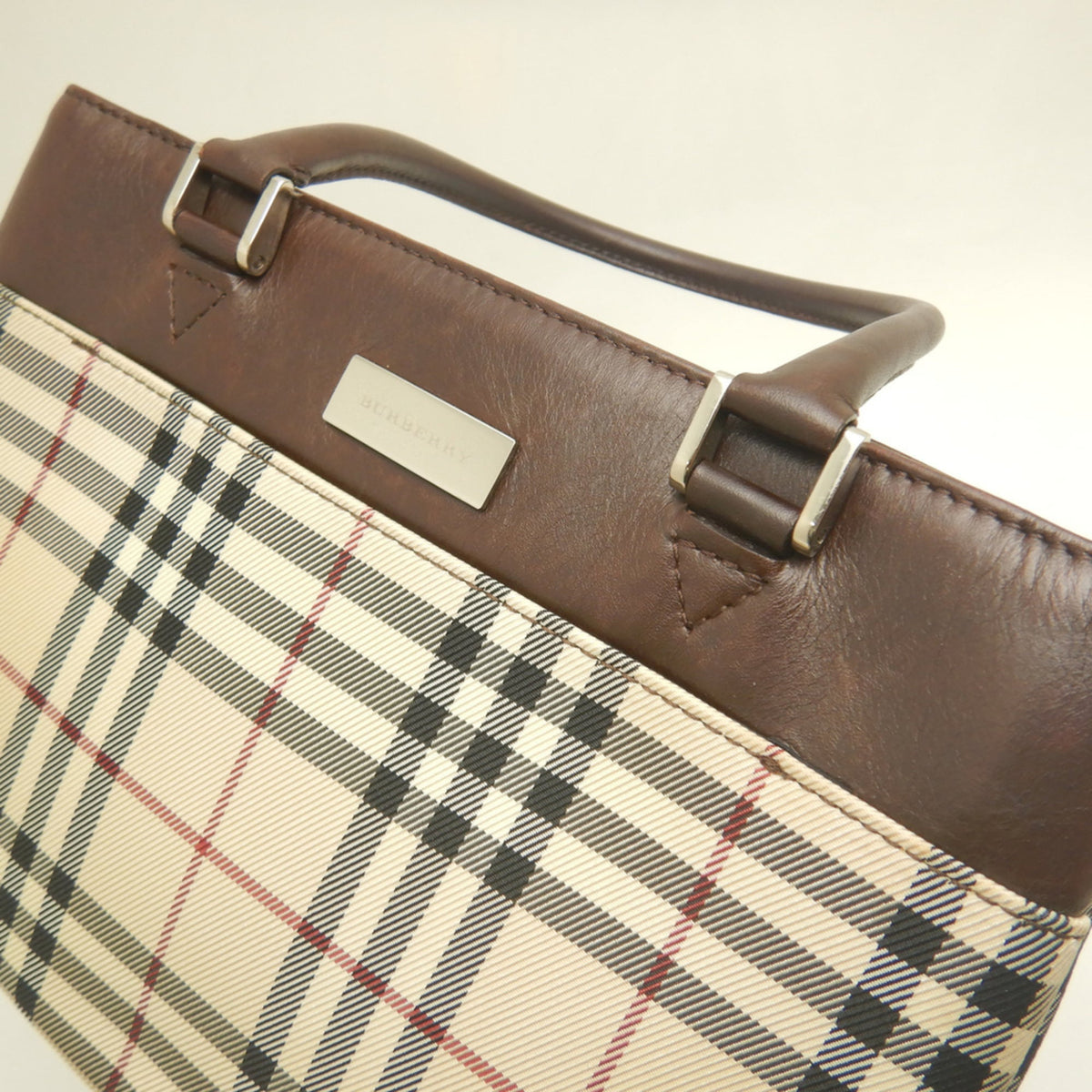 Burberry Beige Brown Canvas Leather Handbag (Pre-Owned)