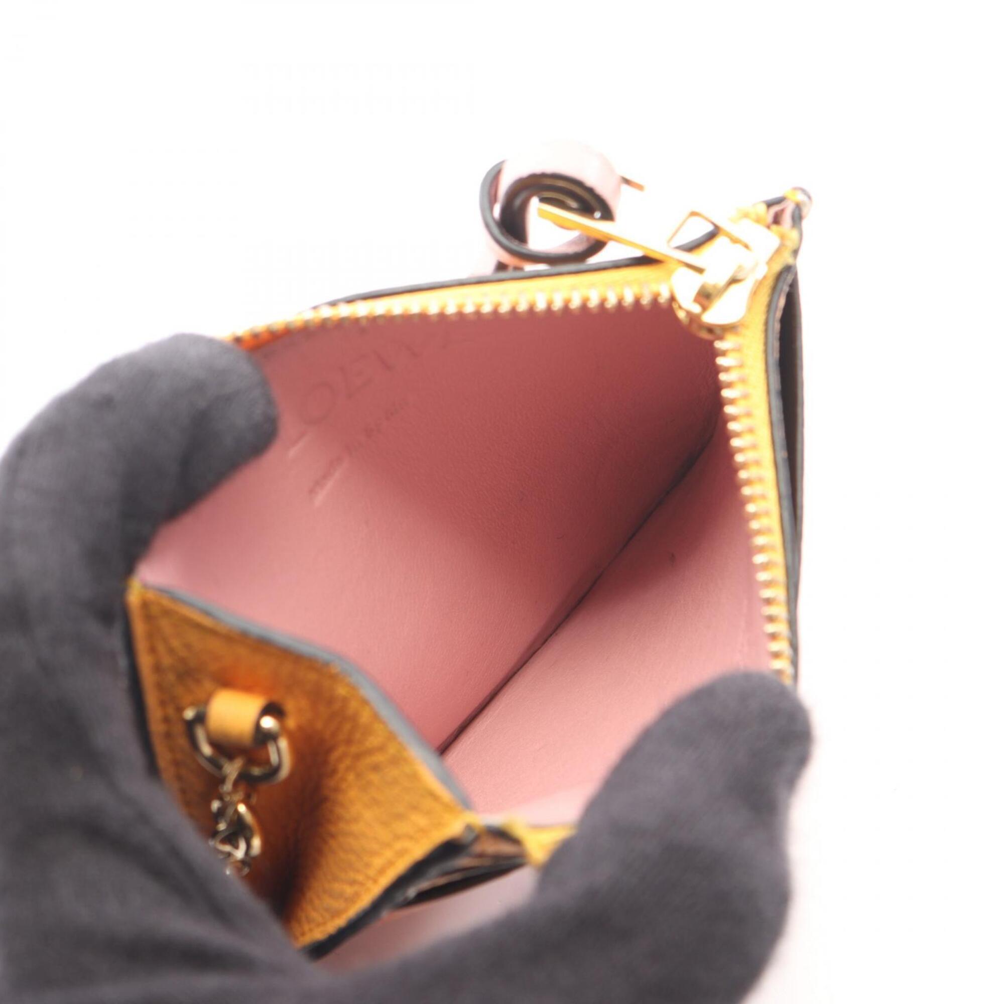 Loewe Brown Orange Pink Leather Coin Purse/Coin Case (Pre-Owned)