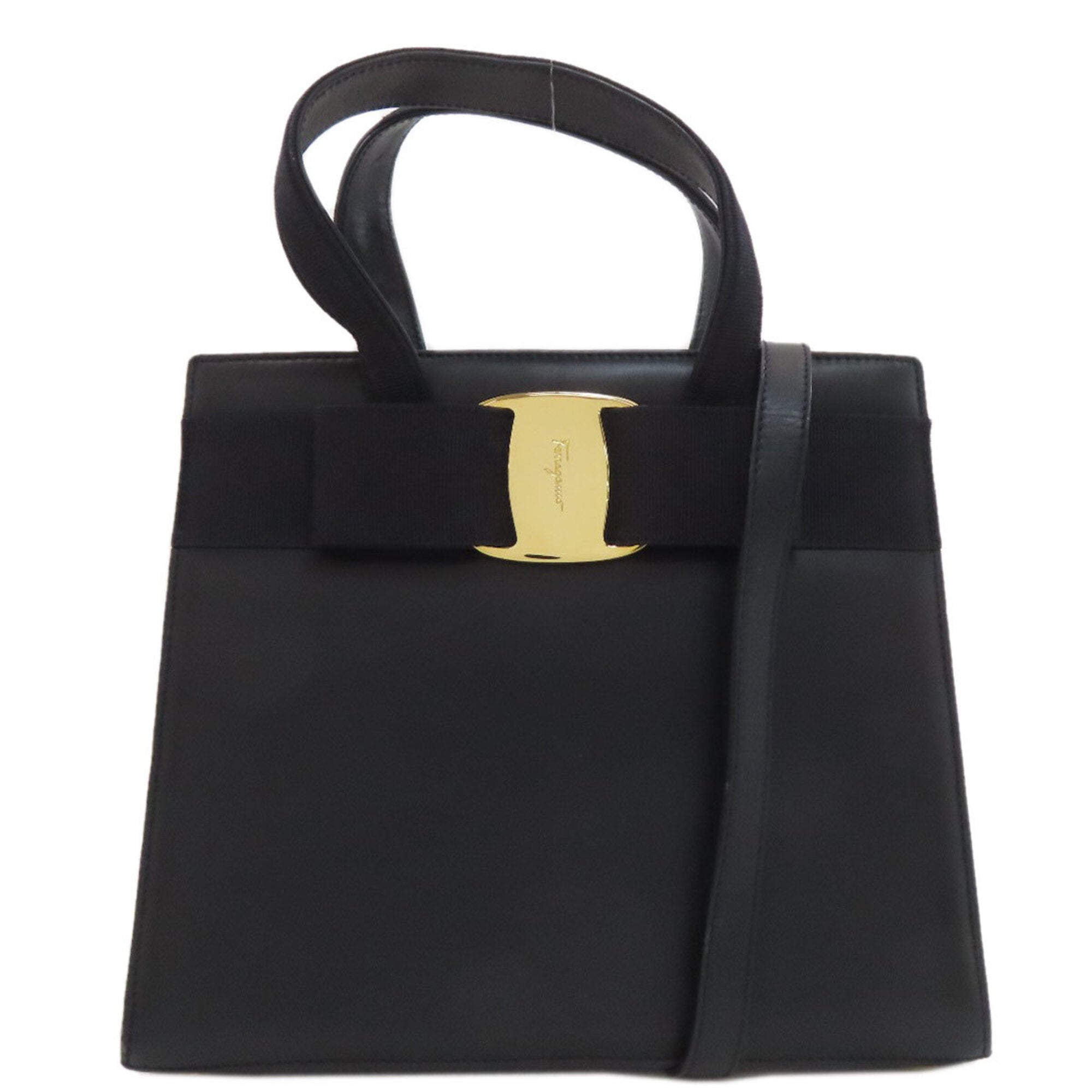 Salvatore Ferragamo Navy Black Leather Handbag (Pre-Owned)
