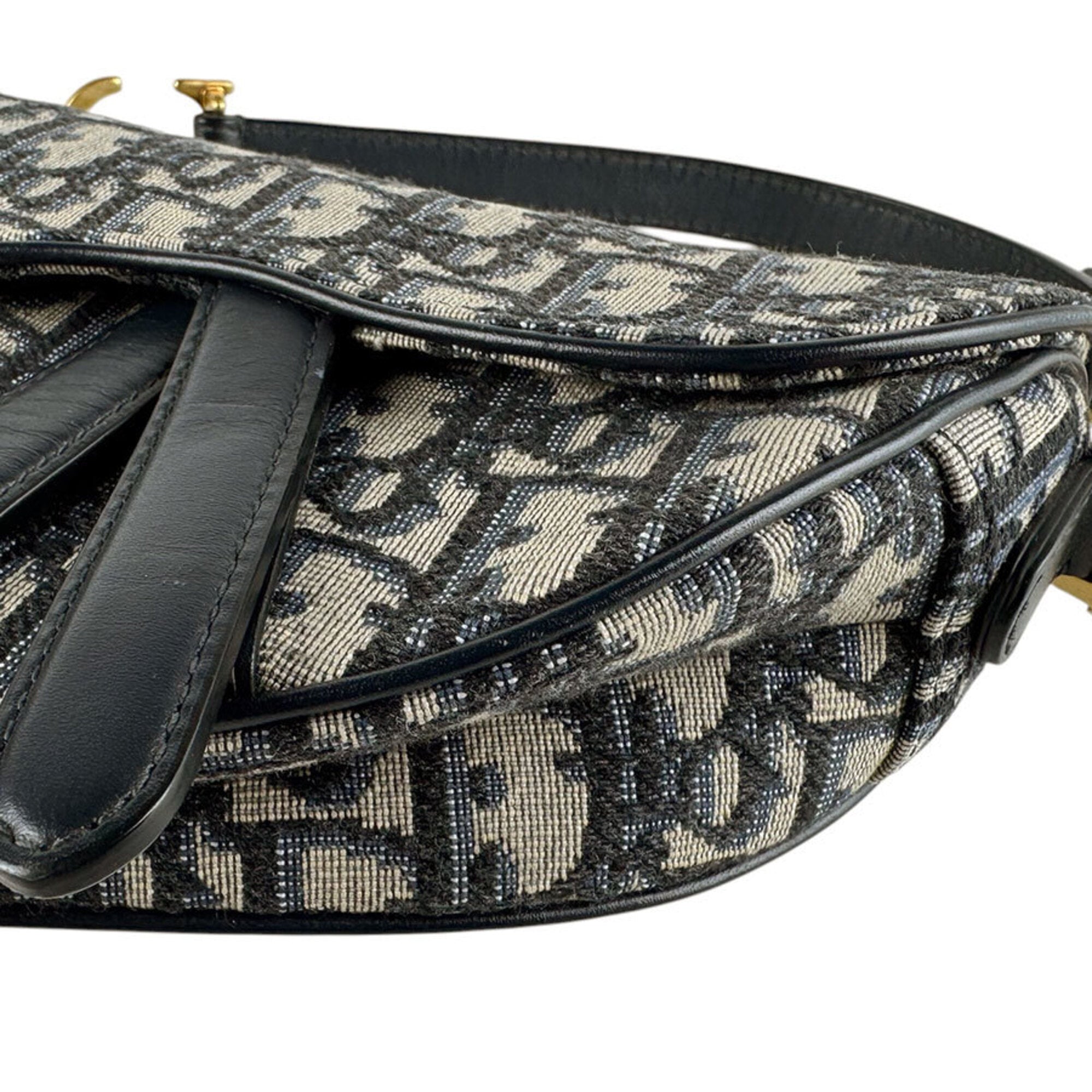 Christian Dior Navy Canvas Leather Handbag Saddle Bag (Pre-Owned)
