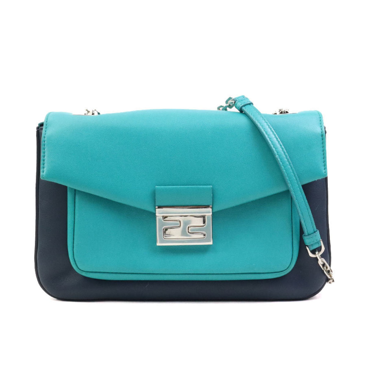Fendi Green Navy Leather Shoulder Bag (Pre-Owned)
