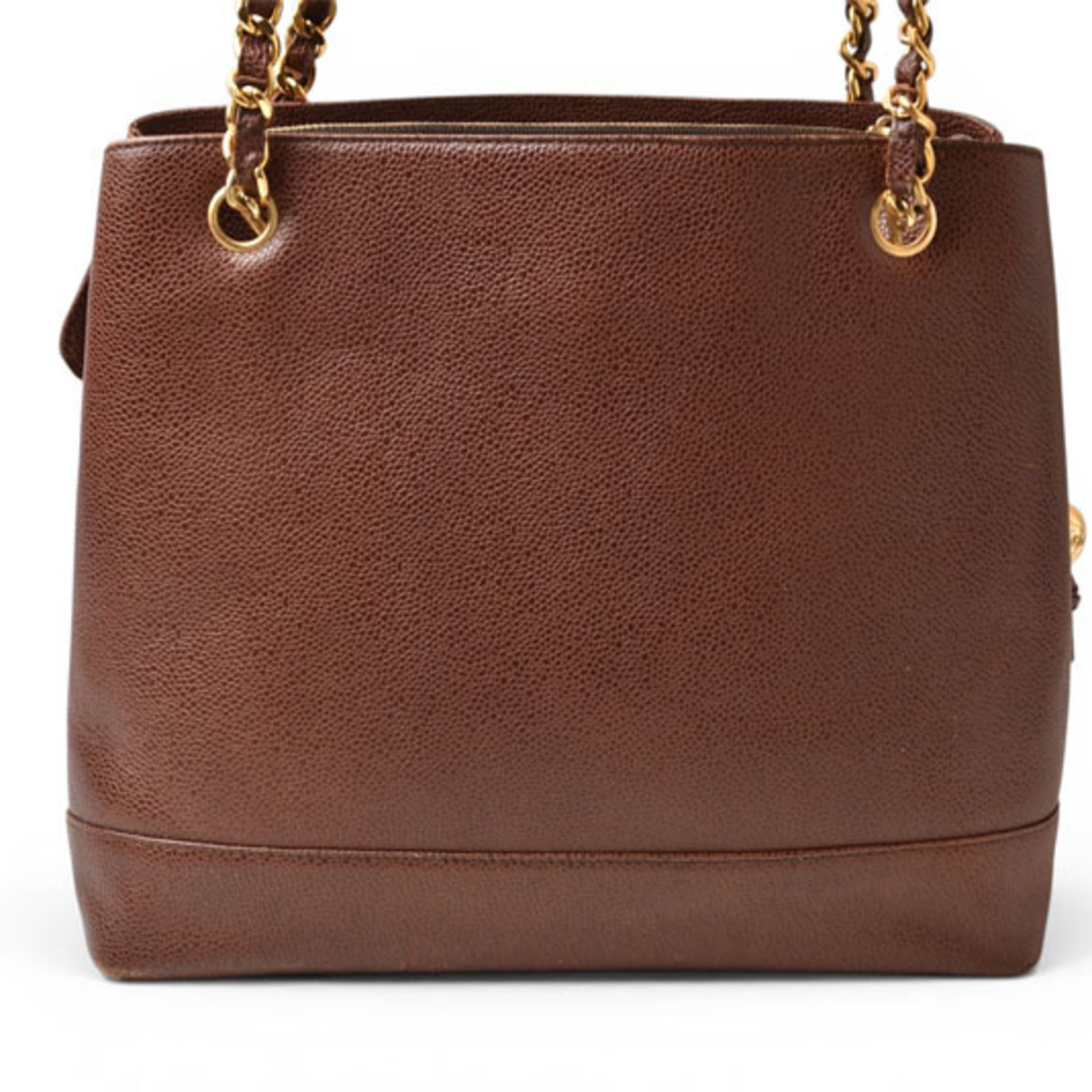Chanel Brown Gold Leather Shoulder Bag Tote Bag (Pre-Owned)