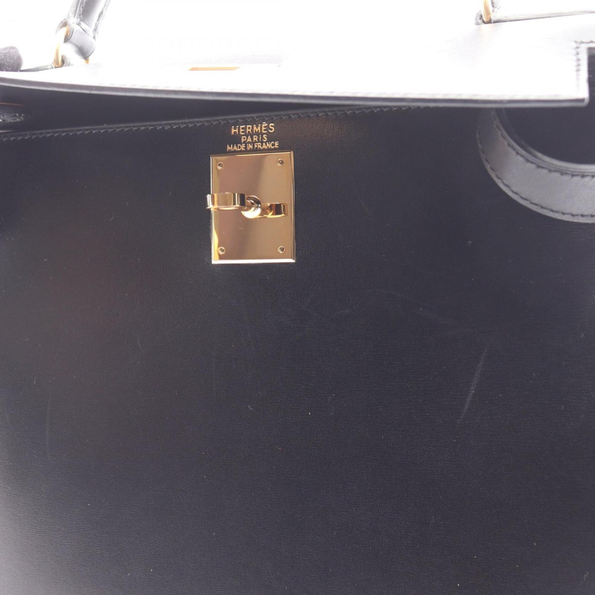 Hermes Black Box Calf Leather Handbag (Pre-Owned)
