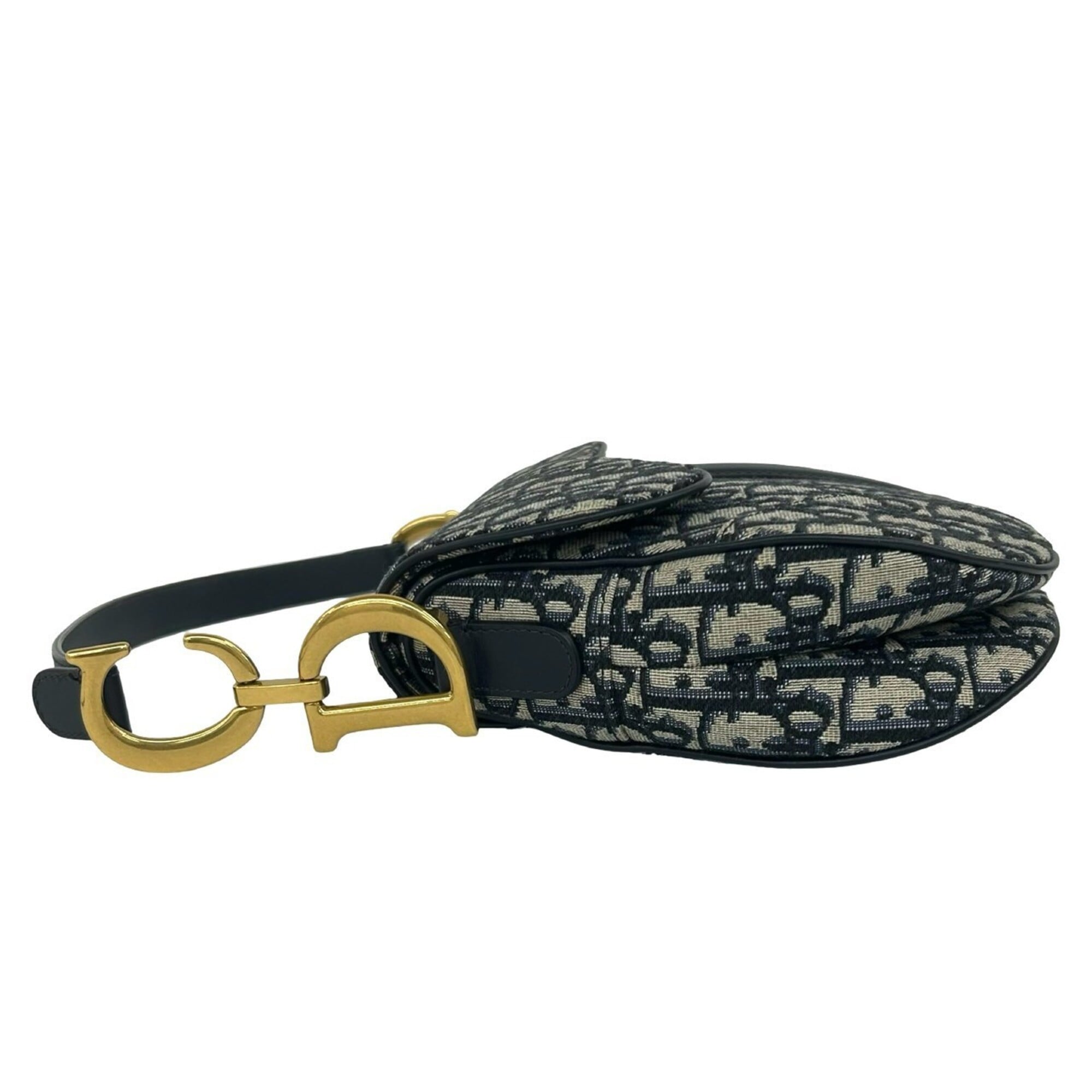 Christian Dior Navy Canvas Leather Saddle Bag Shoulder Bag (Pre-Owned)