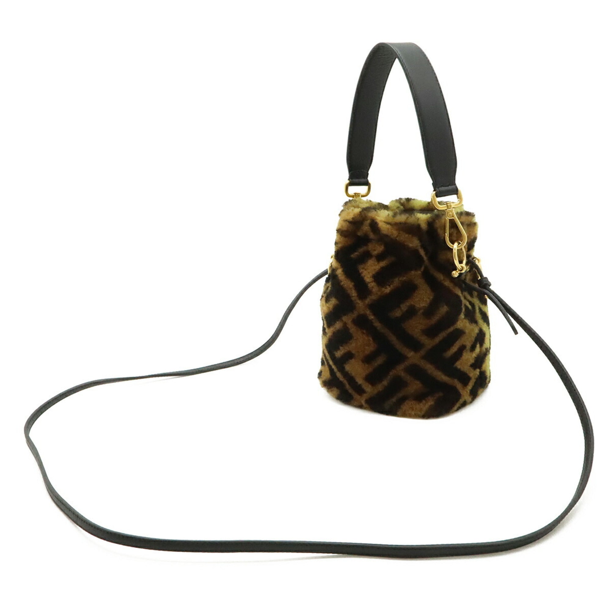 Fendi Black Brown Fur Leather Handbag Shoulder Bag (Pre-Owned)